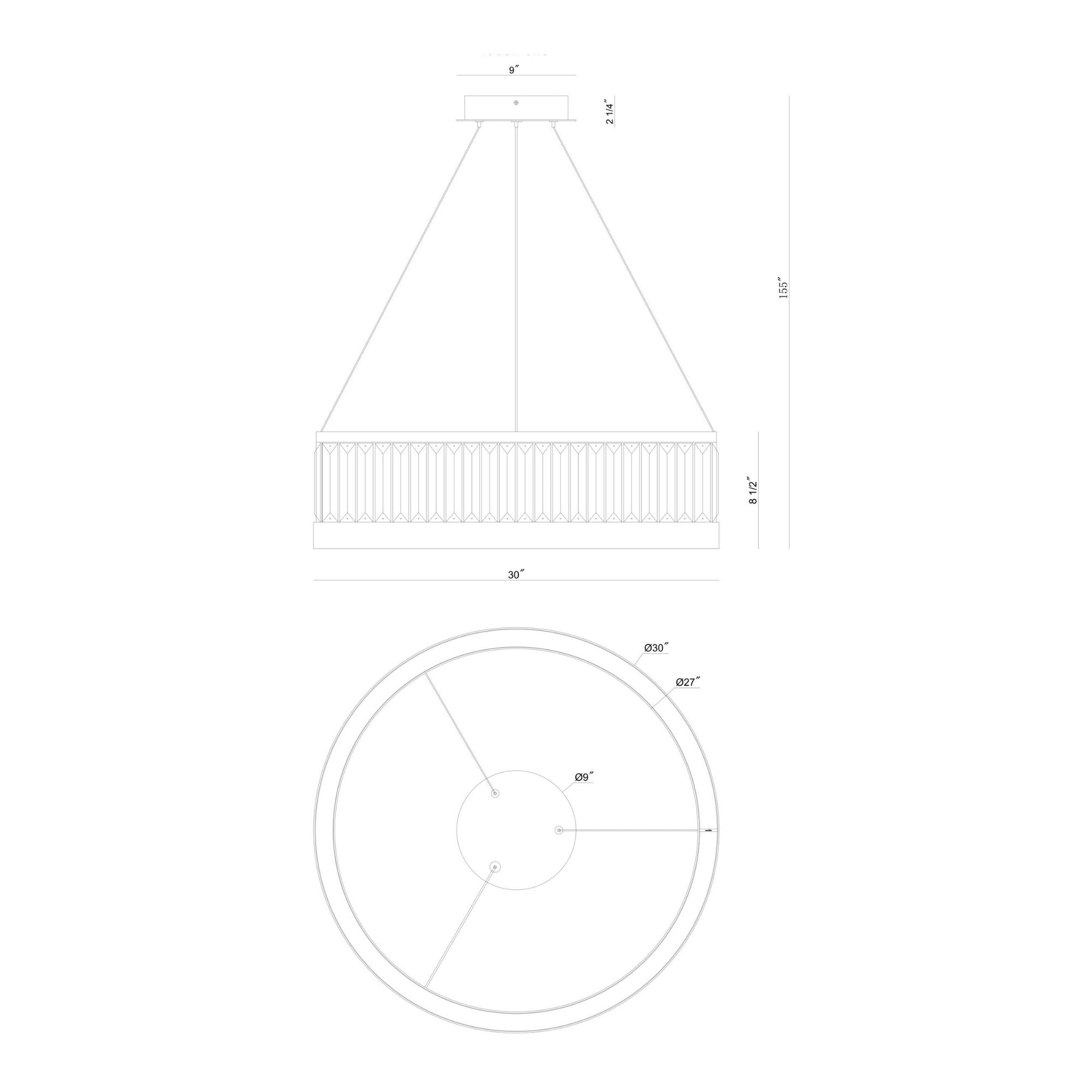 Eurofase Empra 30.13 in. Integrated LED Chandelier, Matte Black with Crystal Drum Shade