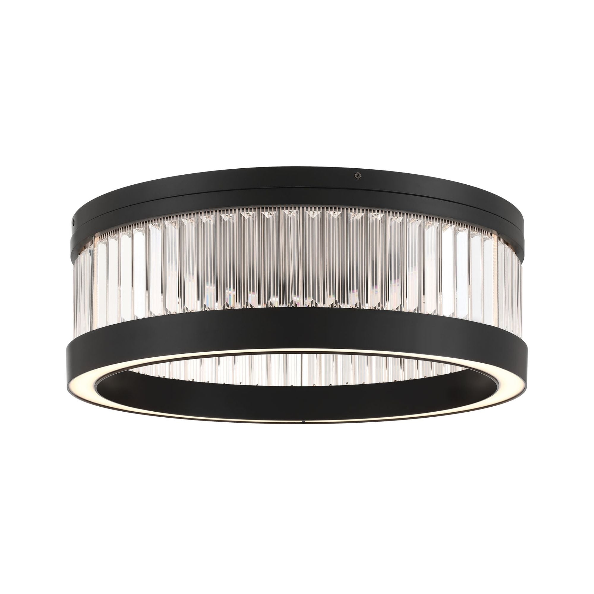 Eurofase Empra 23.63 in. Flush Mount Light, Matte Black with Crystal Drum Shade