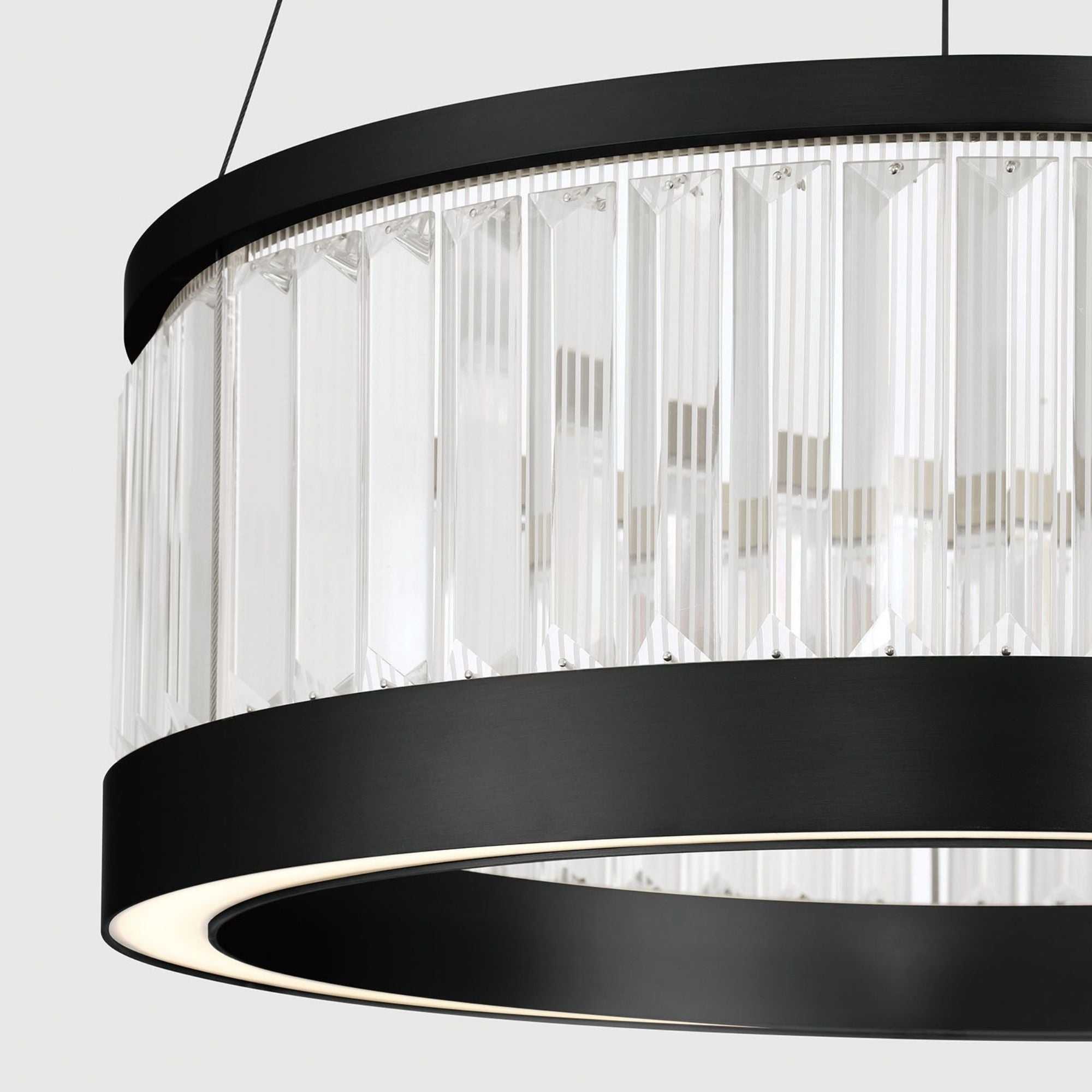 Eurofase Empra 23.63 in. Pendant Light, Matte Black with Crystal Drum Shade