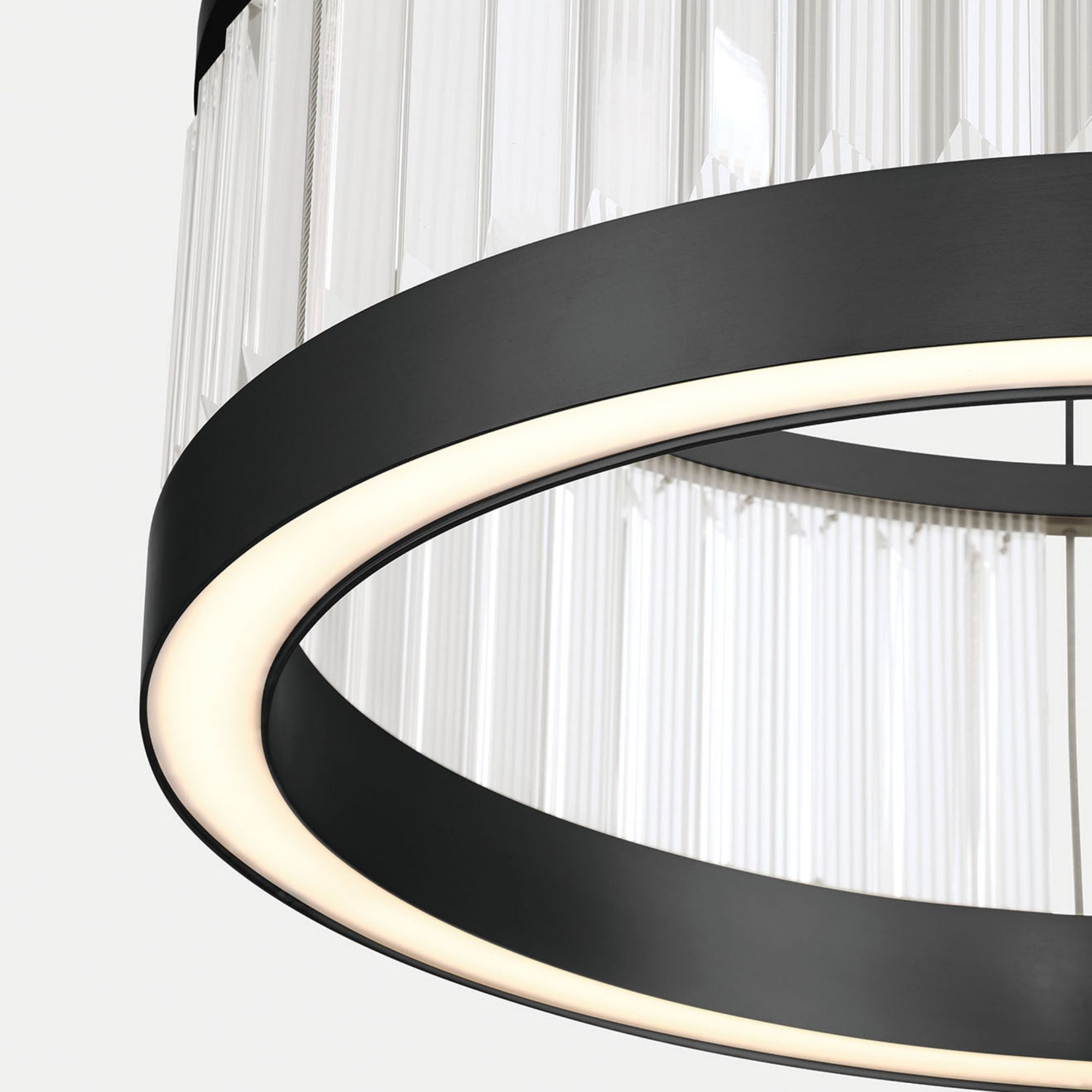 Eurofase Empra 23.63 in. Pendant Light, Matte Black with Crystal Drum Shade