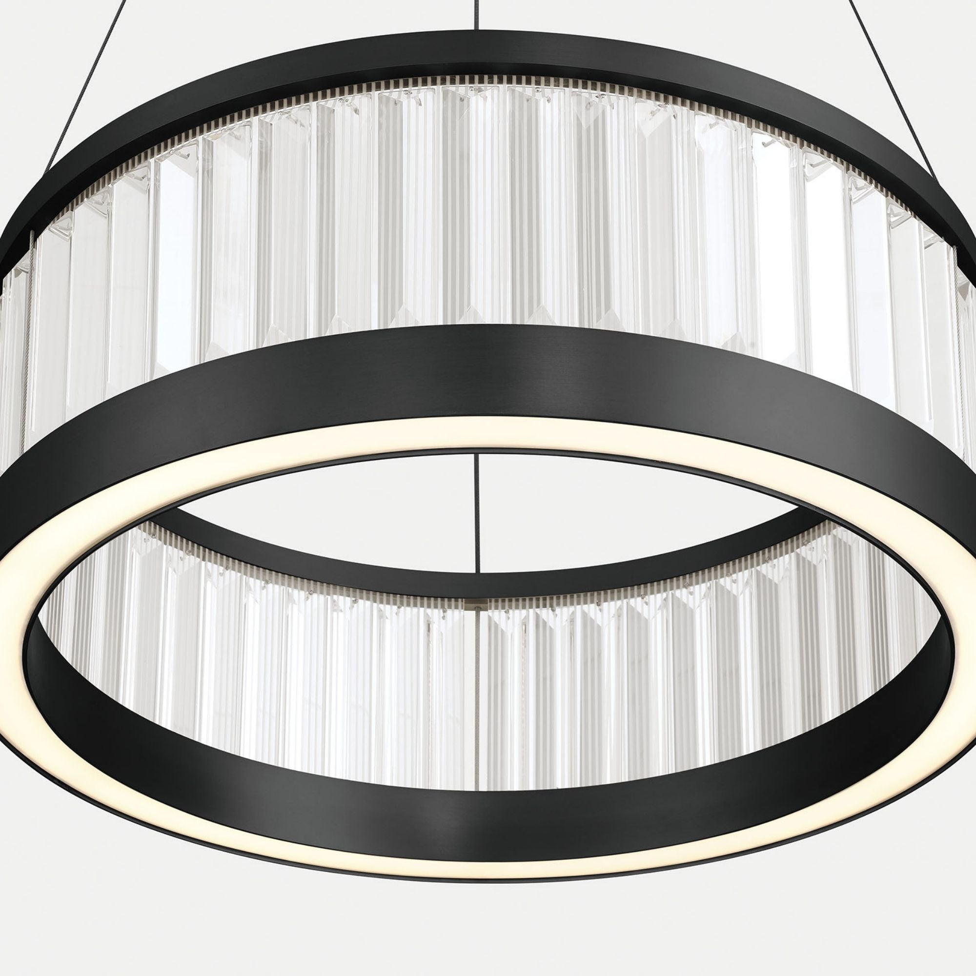 Eurofase Empra 23.63 in. Pendant Light, Matte Black with Crystal Drum Shade