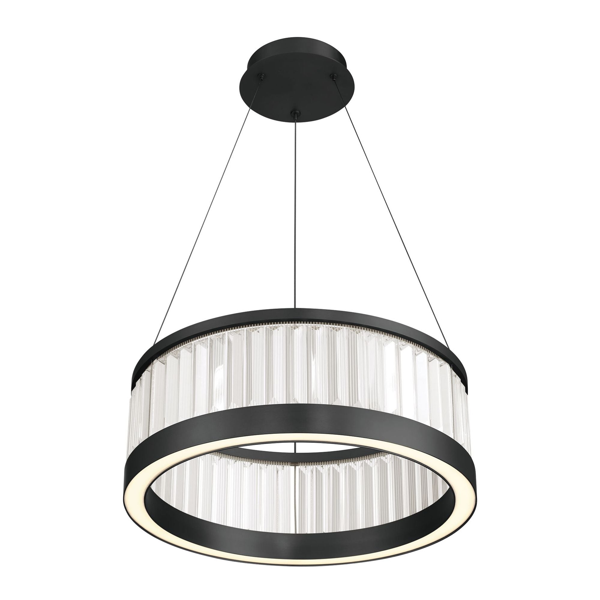 Eurofase Empra 23.63 in. Pendant Light, Matte Black with Crystal Drum Shade