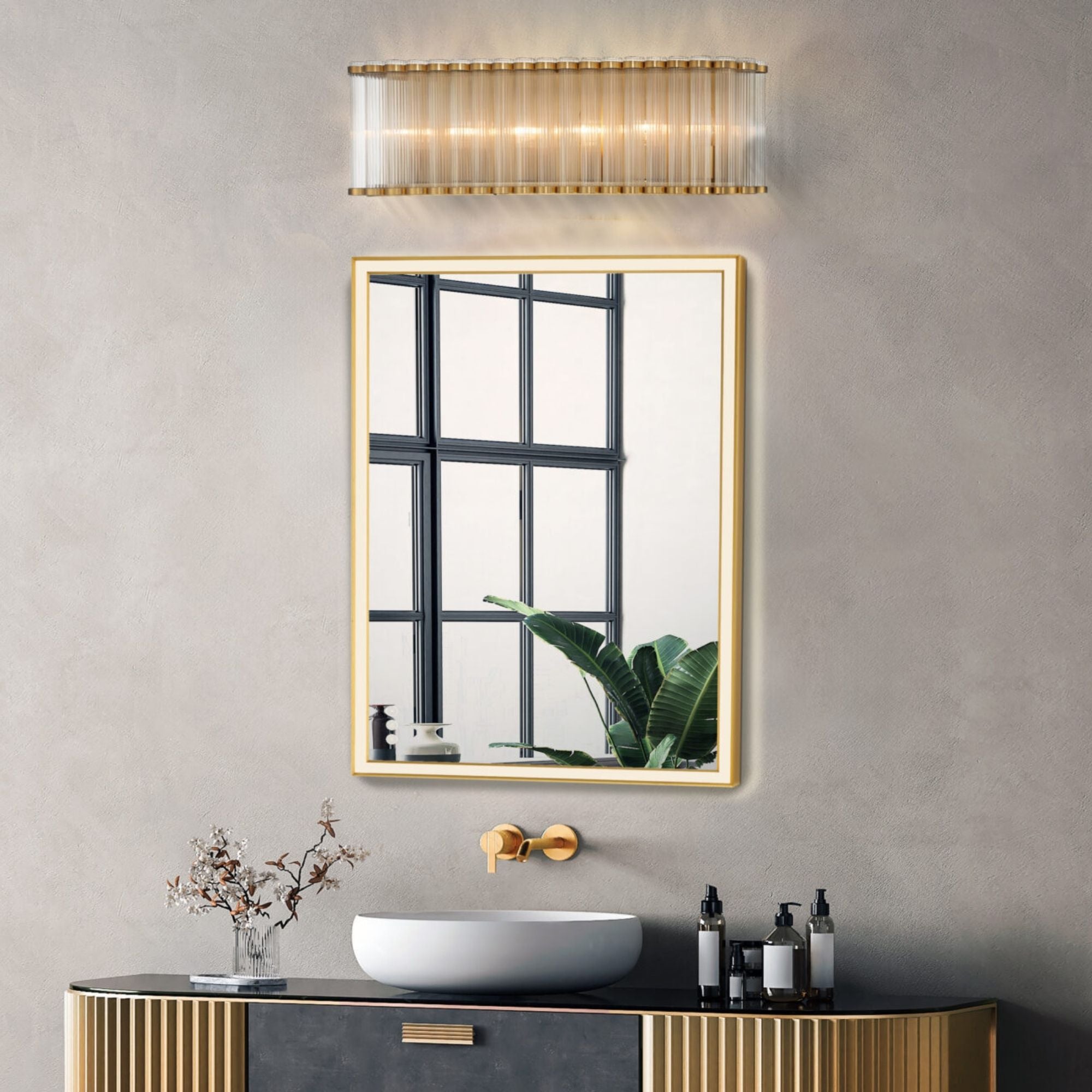 Eurofase Glasbury 32 in. 6-Light Bathroom Vanity Light, Gold with Crystal Accents