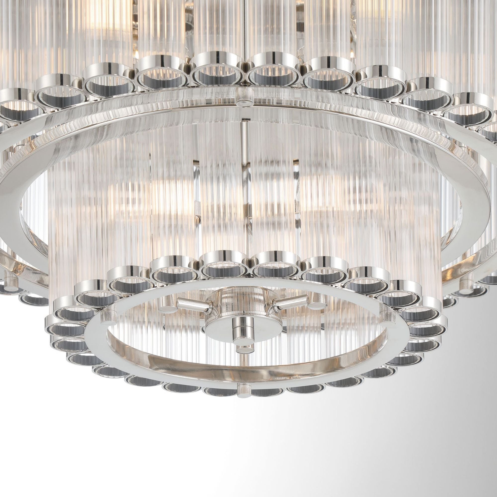 Eurofase Glasbury 23.75 in. 9-Light Flush Mount, Polished Nickel with Crystal Drum Shade