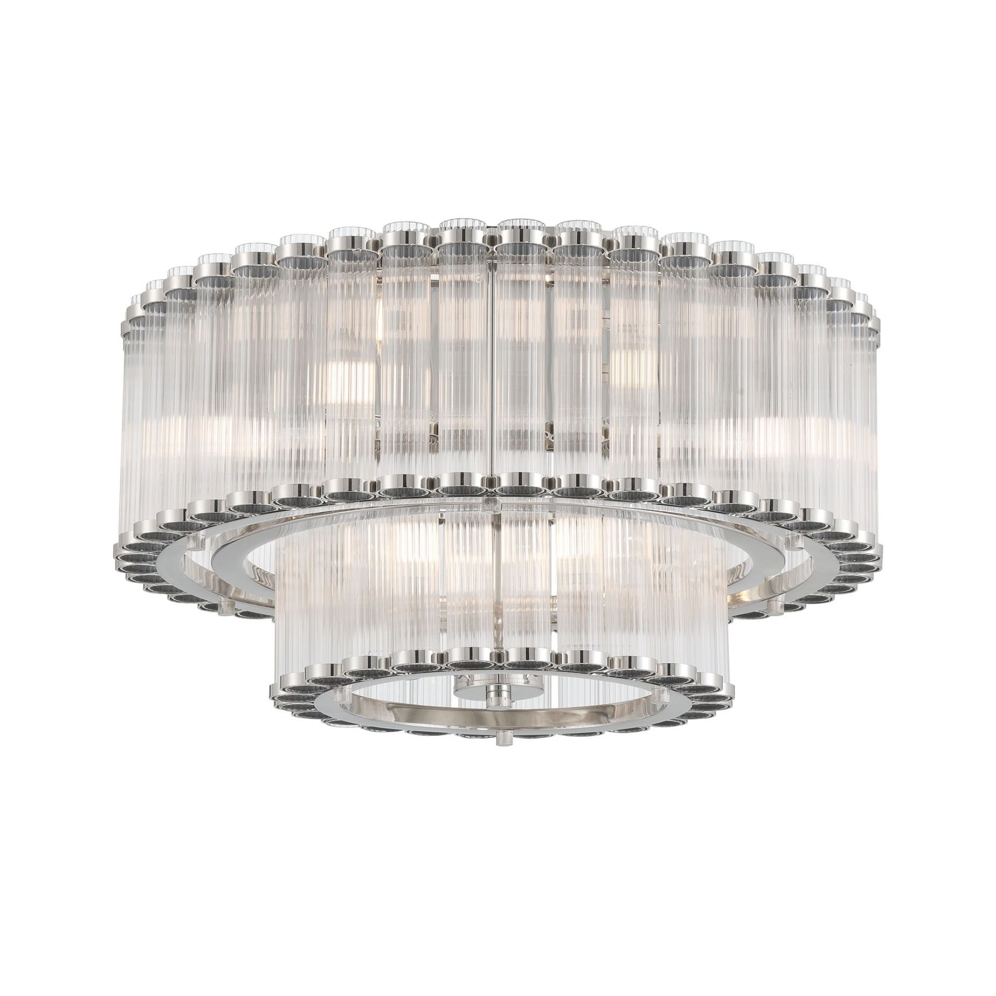 Eurofase Glasbury 23.75 in. 9-Light Flush Mount, Polished Nickel with Crystal Drum Shade