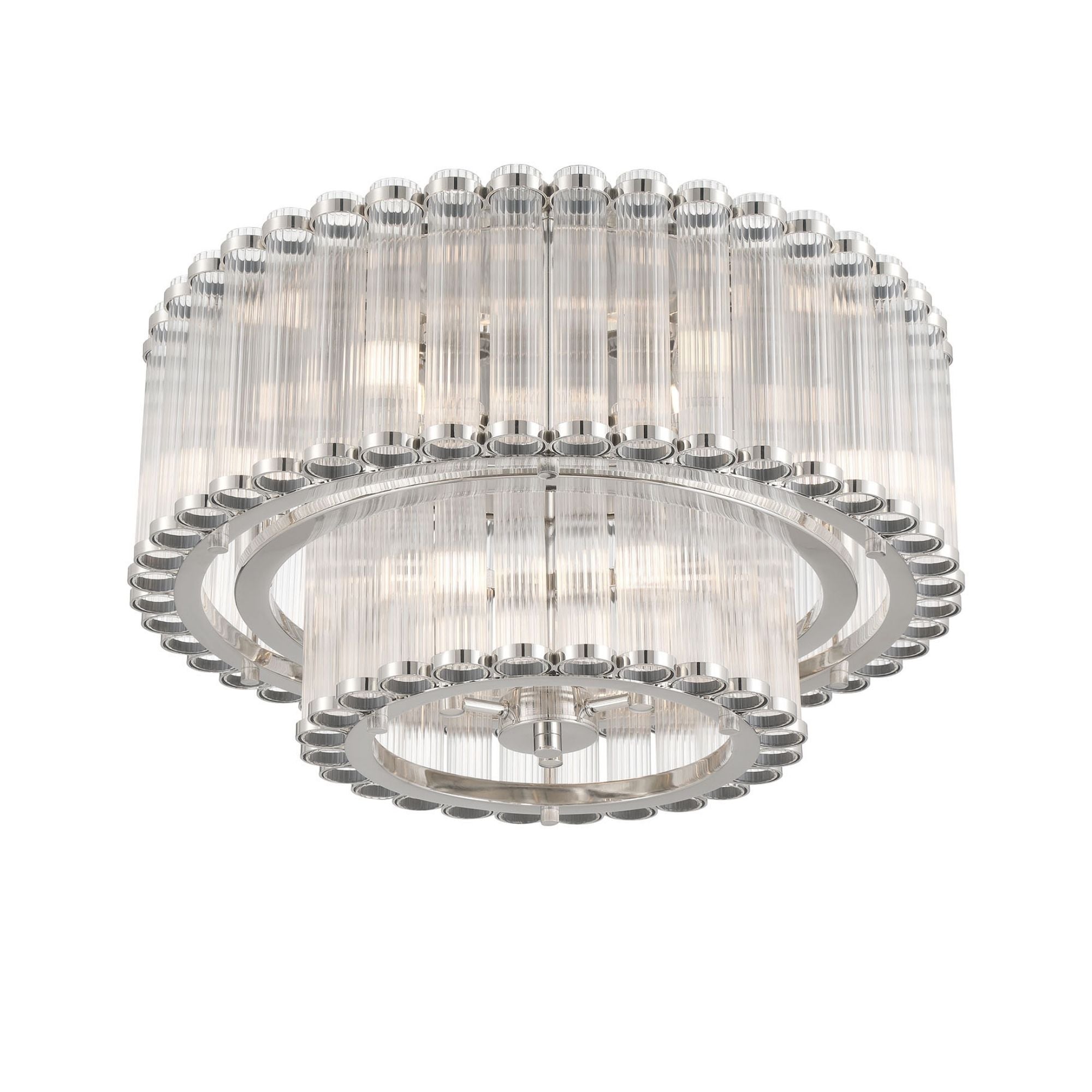 Eurofase Glasbury 23.75 in. 9-Light Flush Mount, Polished Nickel with Crystal Drum Shade
