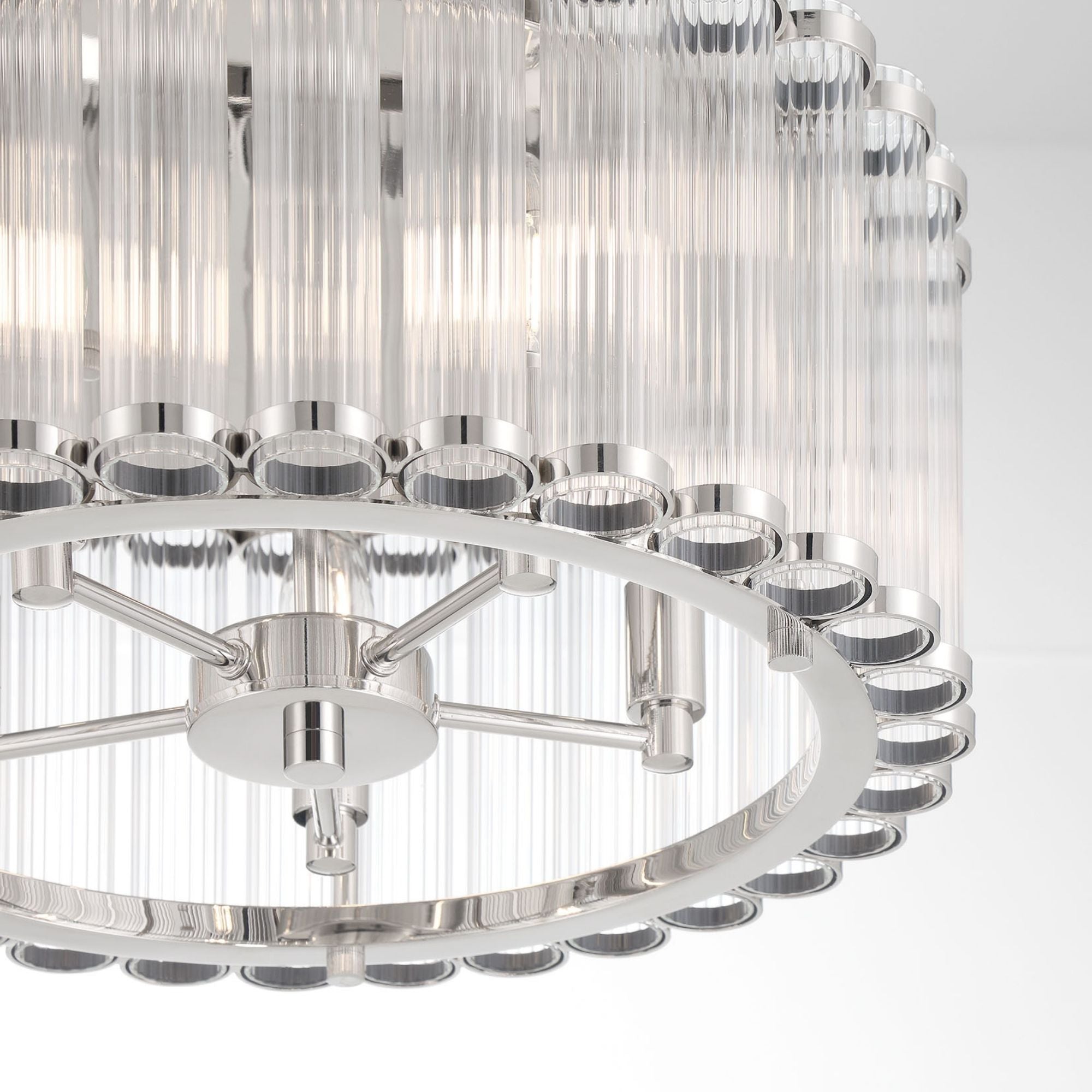 Eurofase Glasbury 17.75 in. 5-Light Flush Mount, Polished Nickel with Crystal Drum Shade