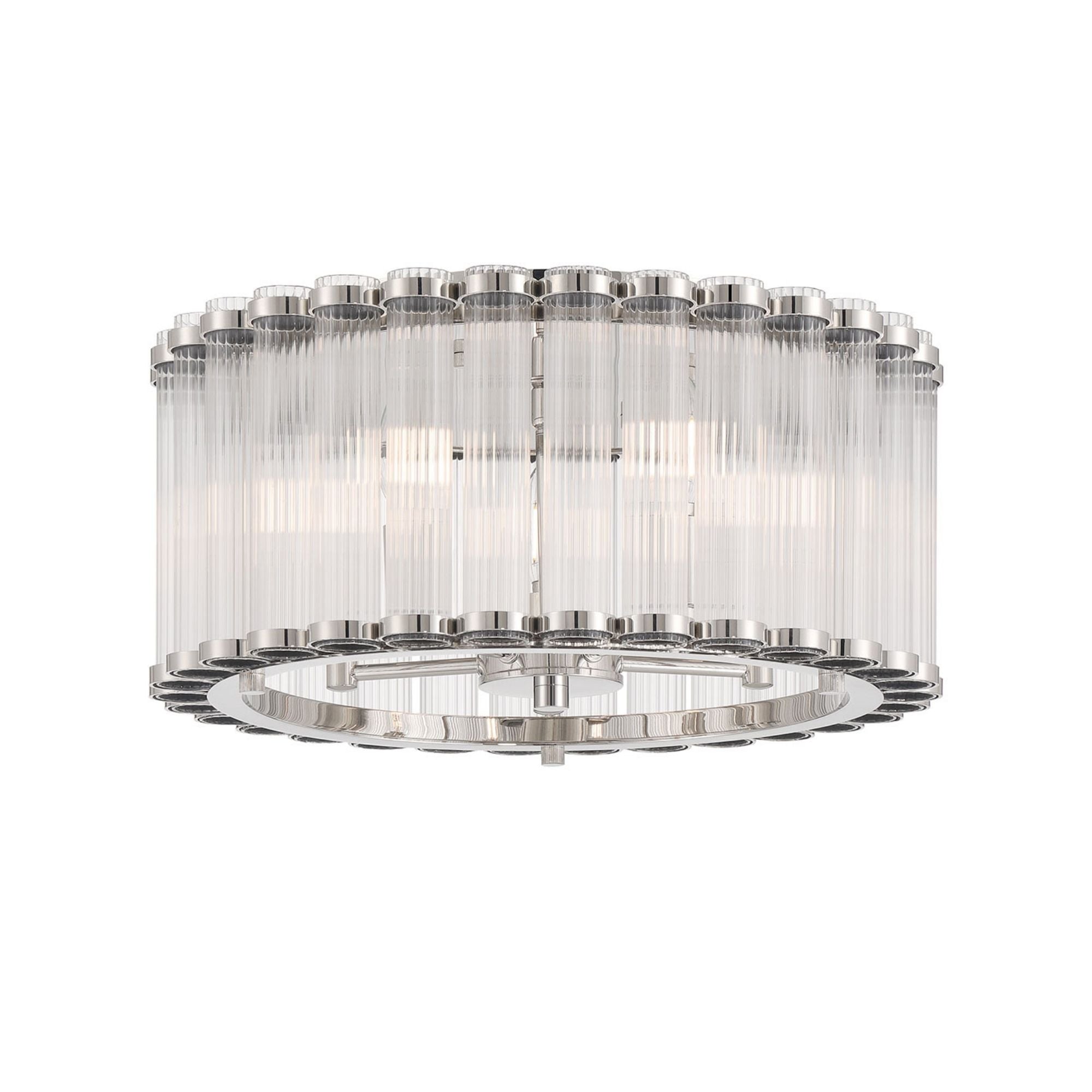 Eurofase Glasbury 17.75 in. 5-Light Flush Mount, Polished Nickel with Crystal Drum Shade