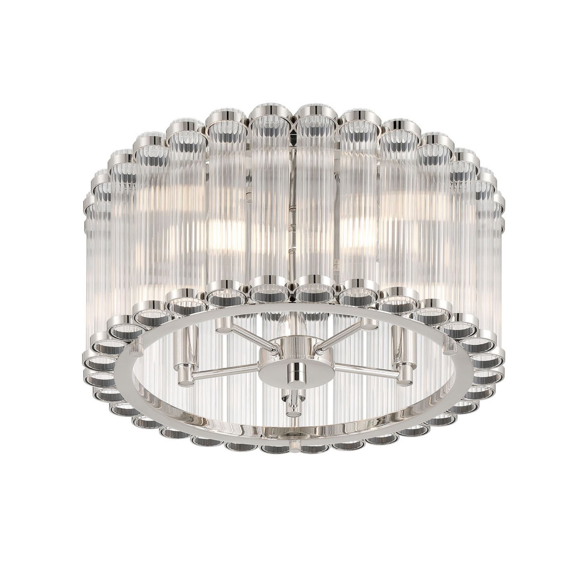 Eurofase Glasbury 17.75 in. 5-Light Flush Mount, Polished Nickel with Crystal Drum Shade