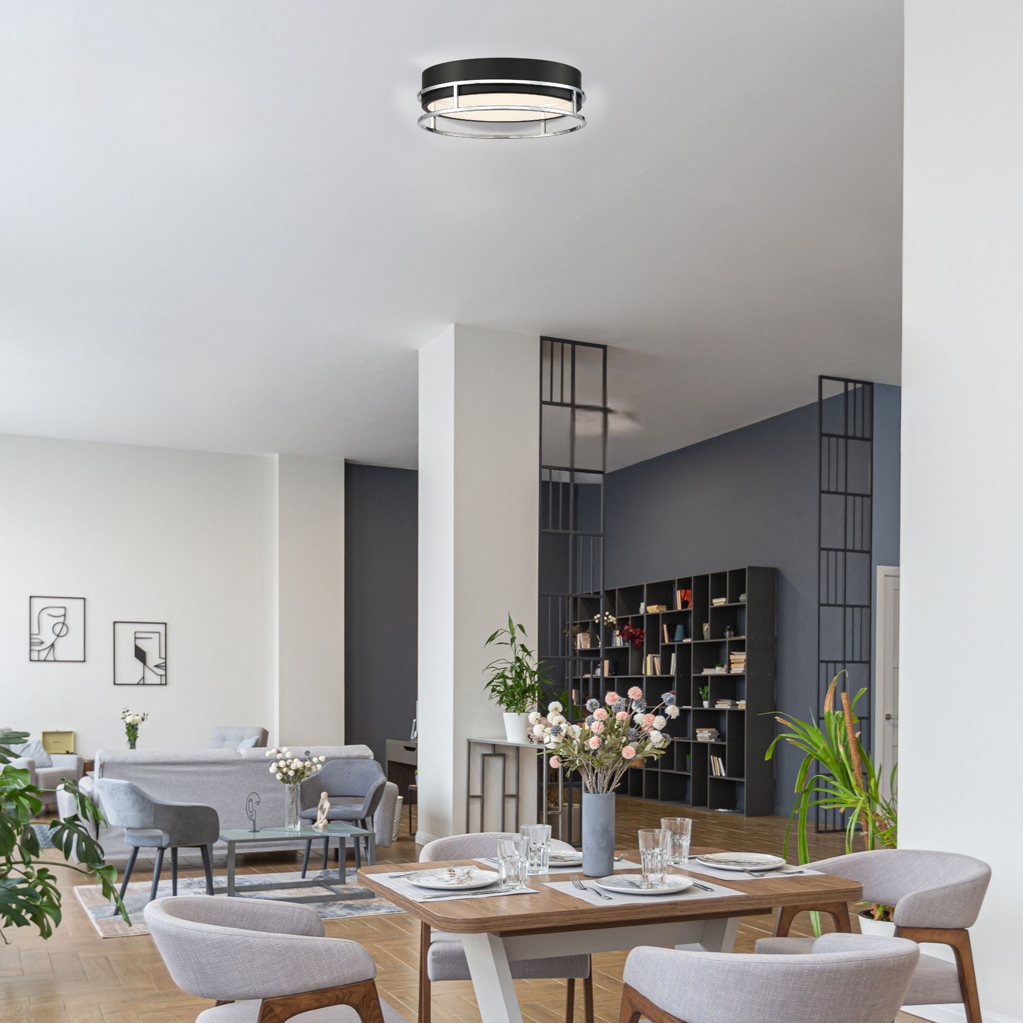 Grafice 13" LED Flush Mount, Black & Chrome Finish