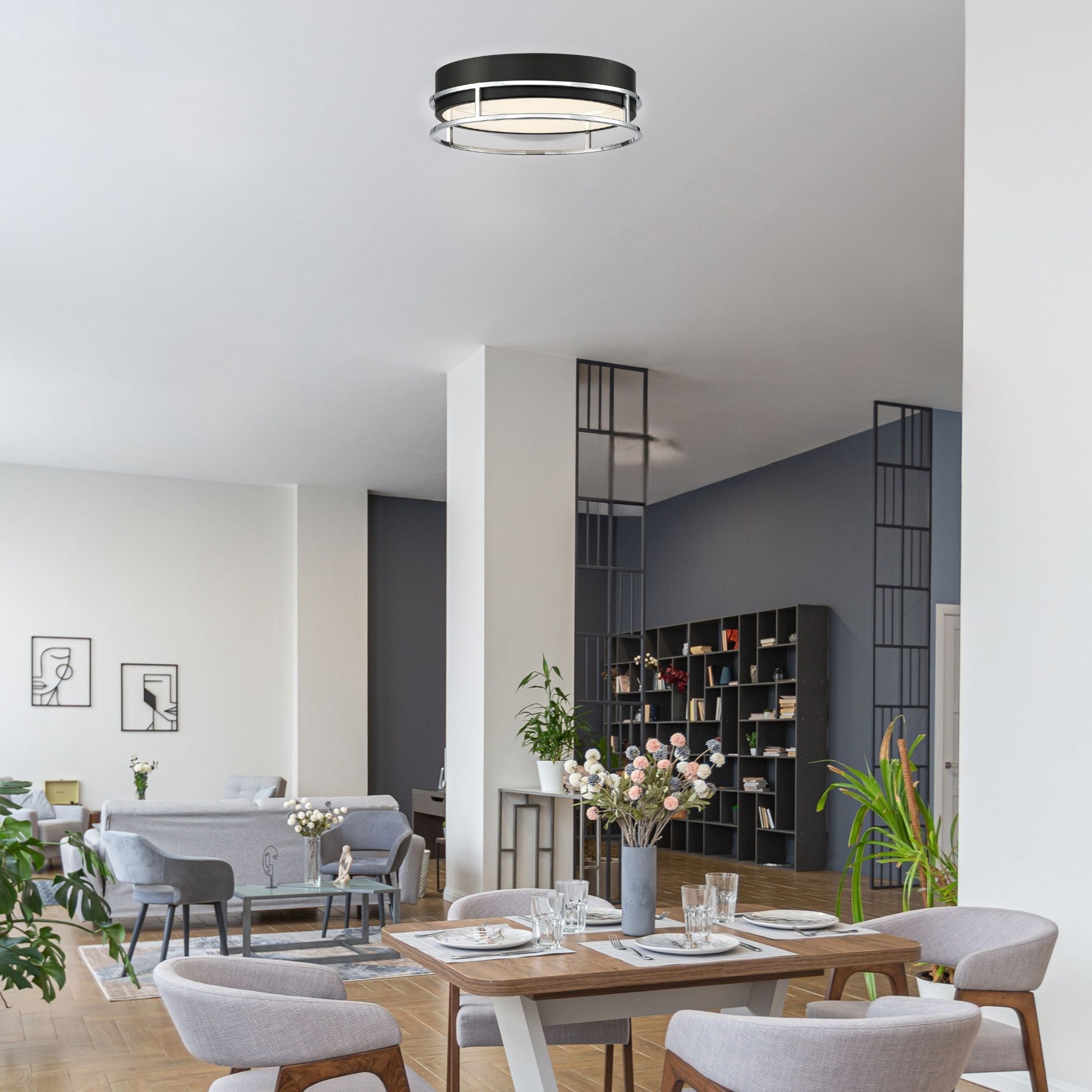 Grafice 18" LED Flush Mount, Black & Chrome Finish