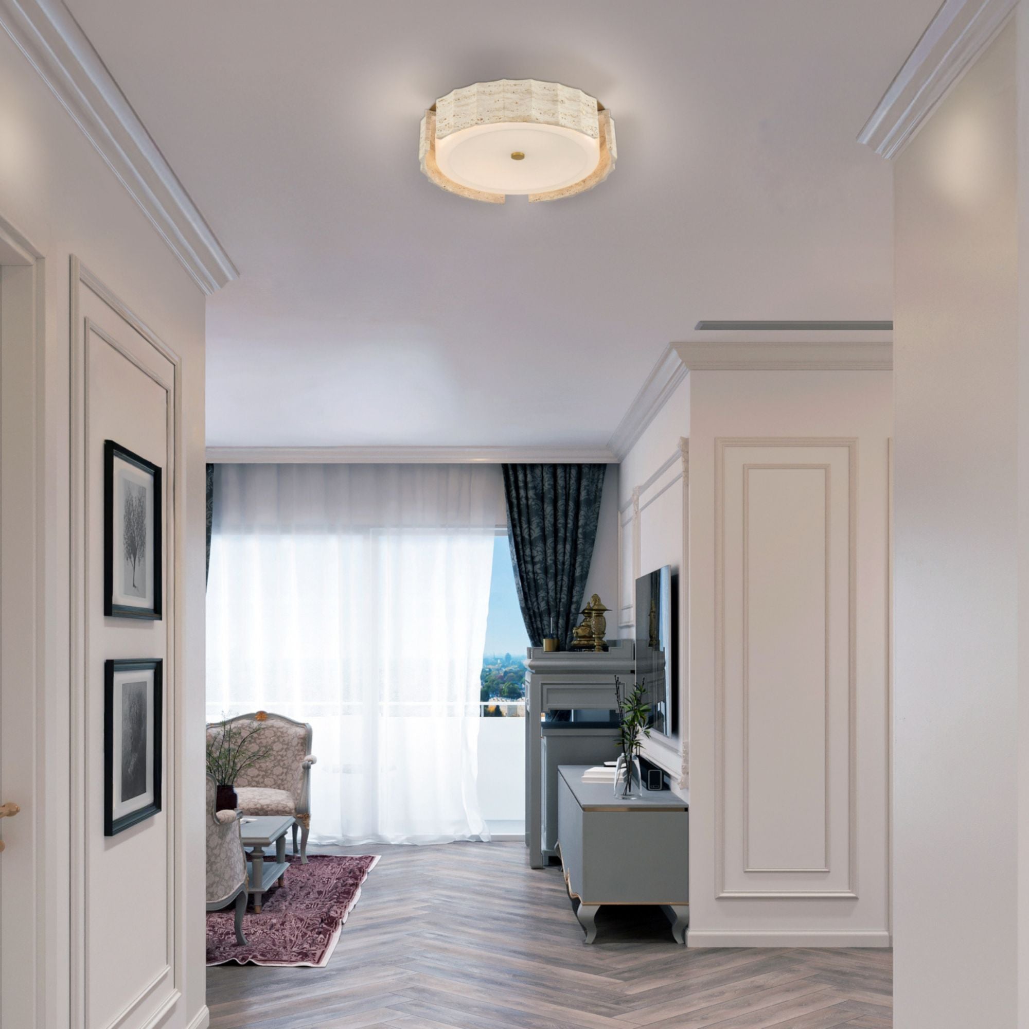 Eurofase Roslington 17.5 in. LED 5-CCT Flush Mount Light, Gold with Drum Shade