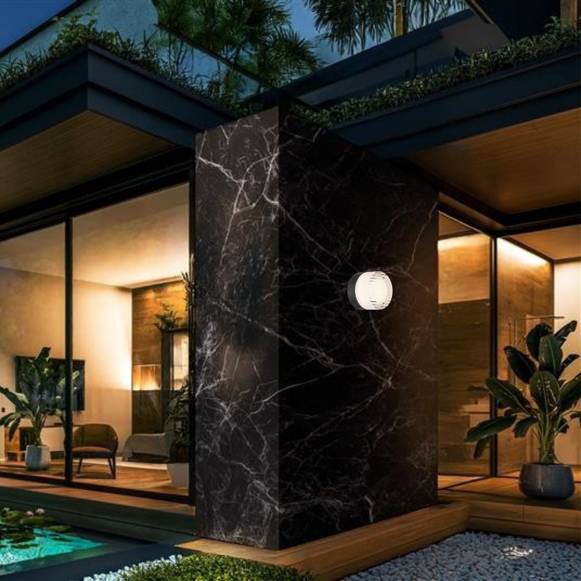 Eurofase Sternn Outdoor Sconce, Matte Black with Clear Ribbed Glass