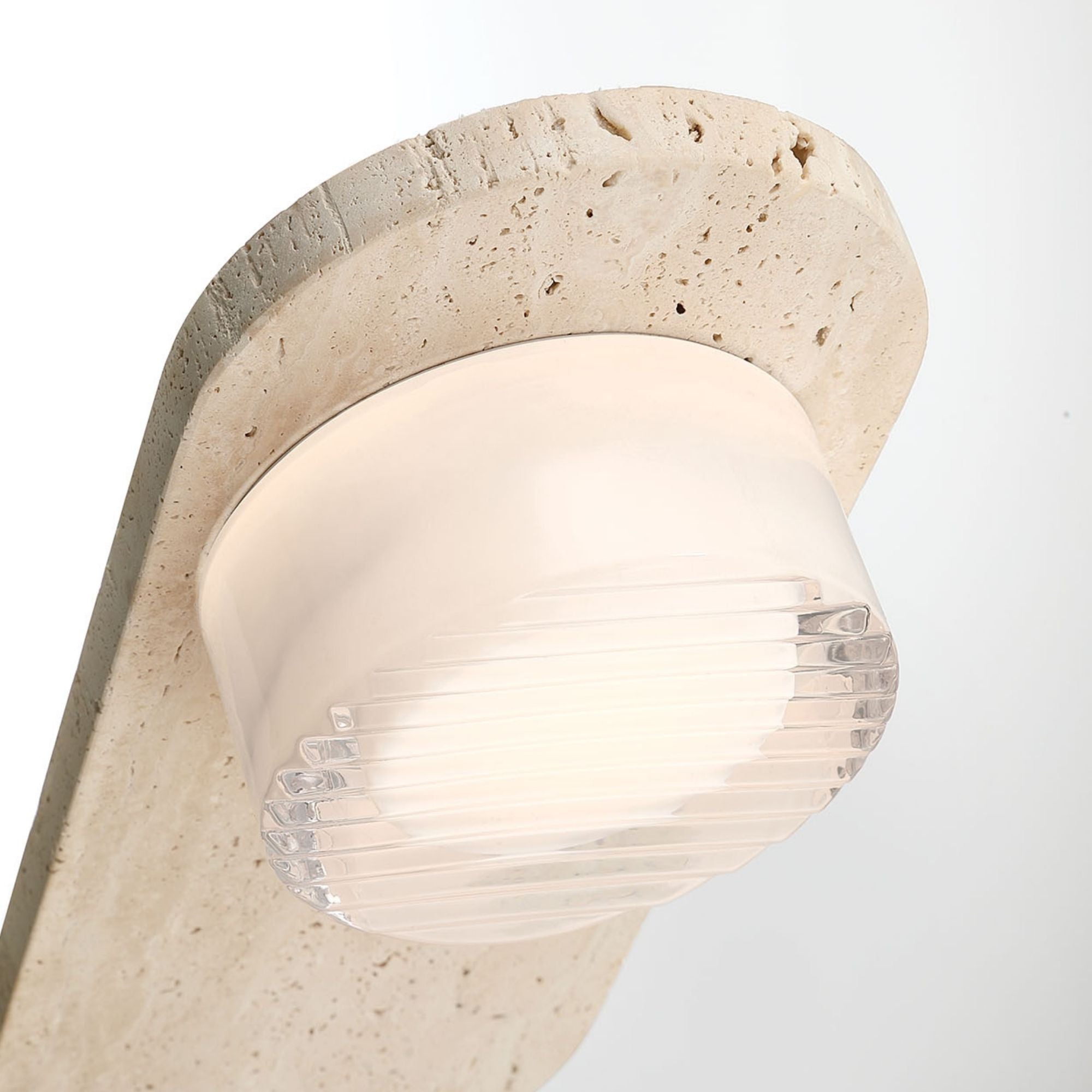 Eurofase Sternn 15 in. Outdoor Sconce, Travertine with Clear Ribbed Glass