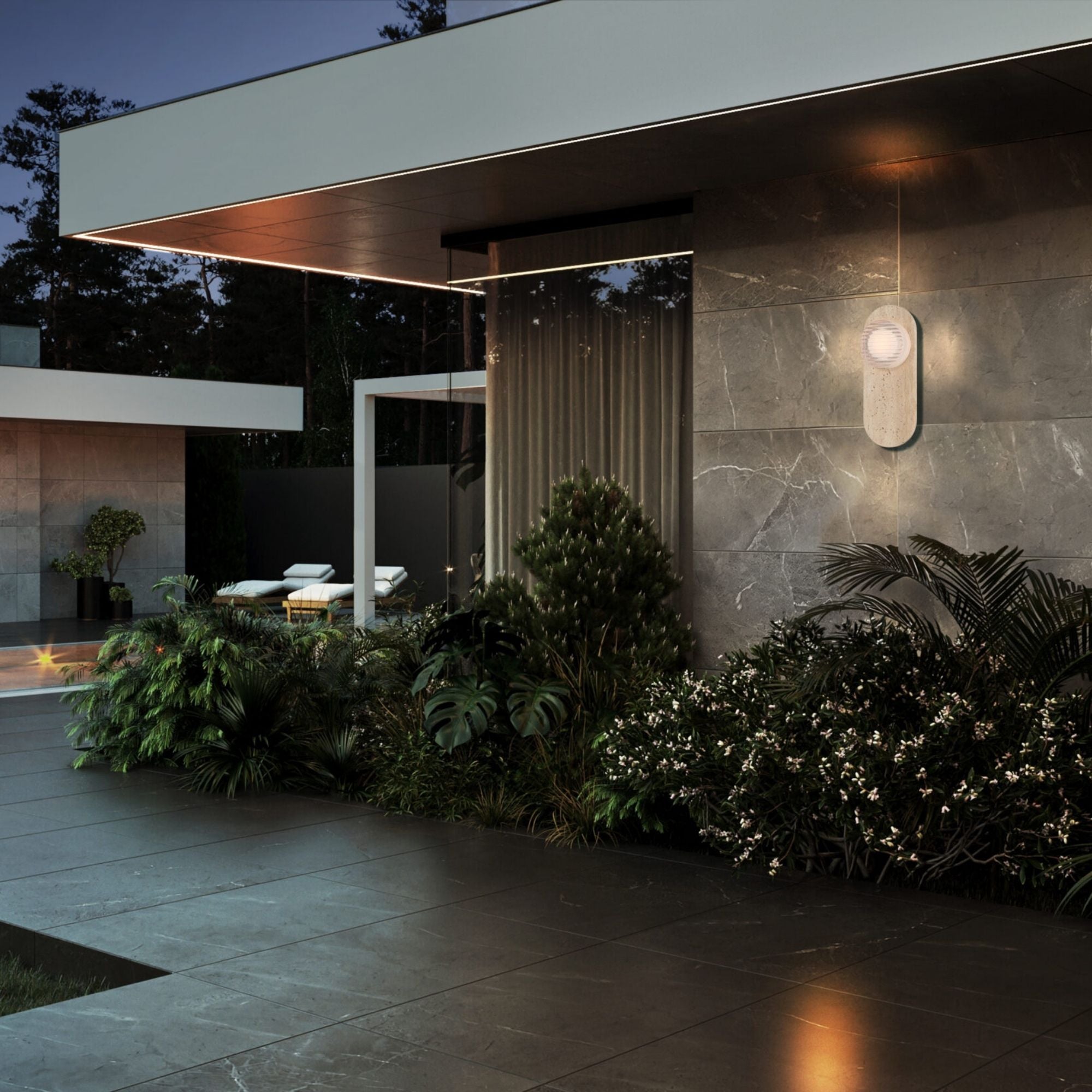 Eurofase Sternn 15 in. Outdoor Sconce, Travertine with Clear Ribbed Glass
