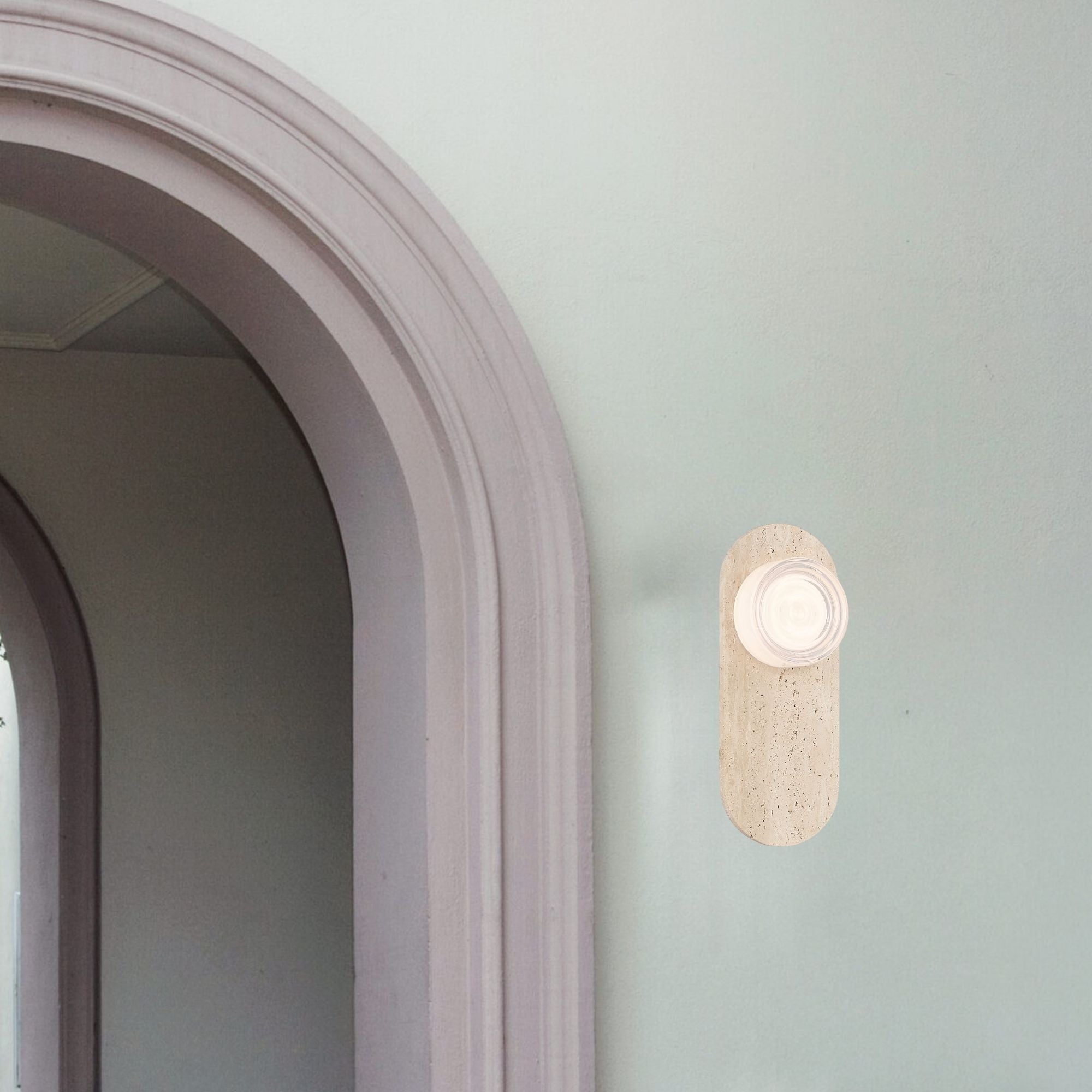 Eurofase Sternn 15 in. Outdoor Sconce, Travertine with Clear Wave Glass