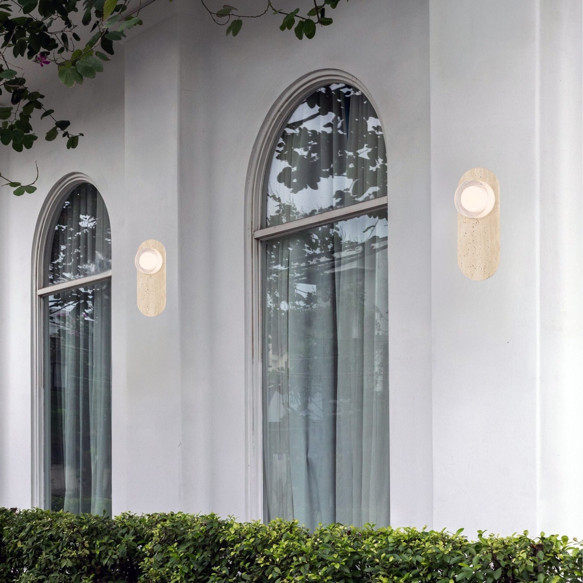 Eurofase Sternn Outdoor Sconce, Travertine with Clear Smooth Glass