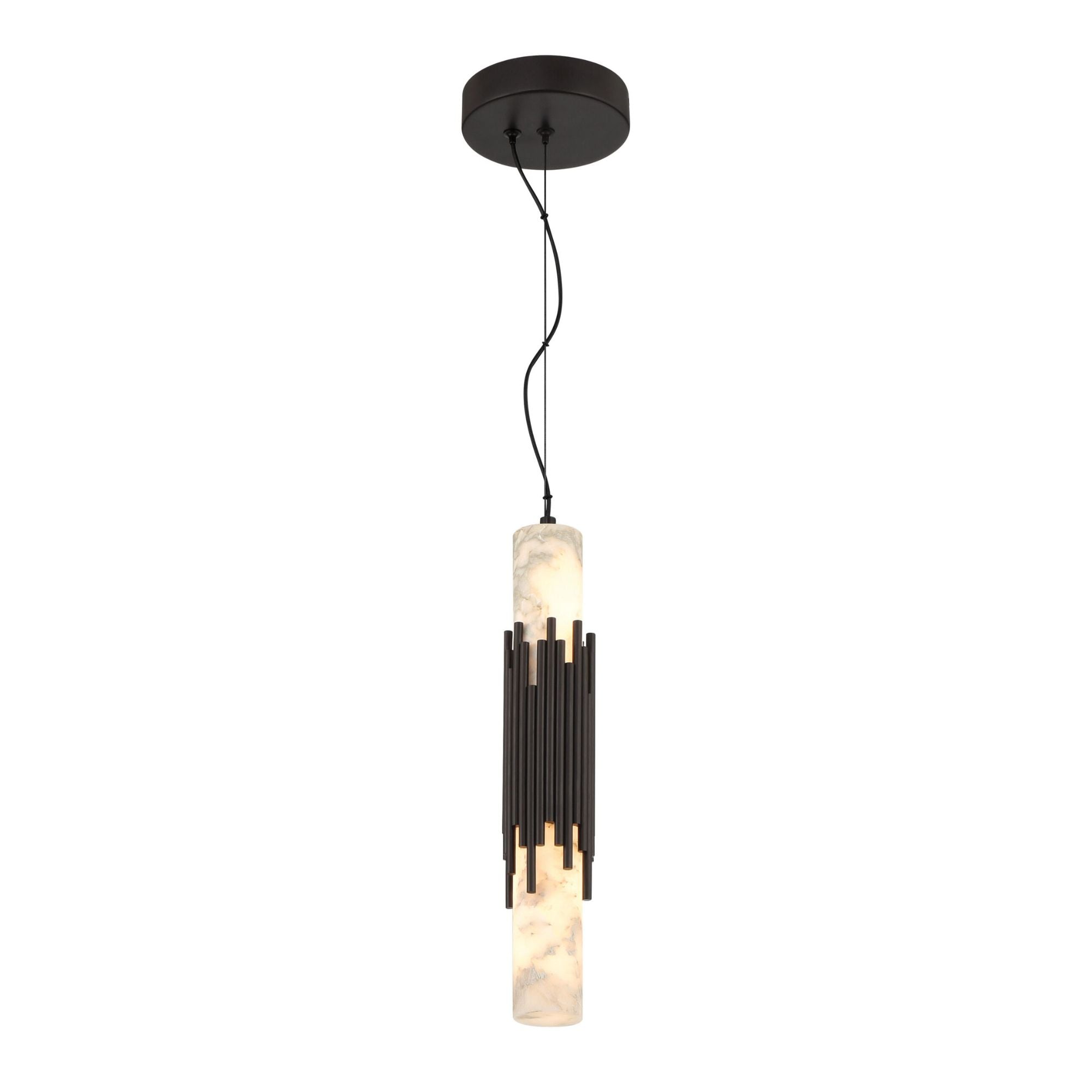 Eurofase Venna 16.5 in. Pendant Light, Urban Bronze with Genuine Alabaster