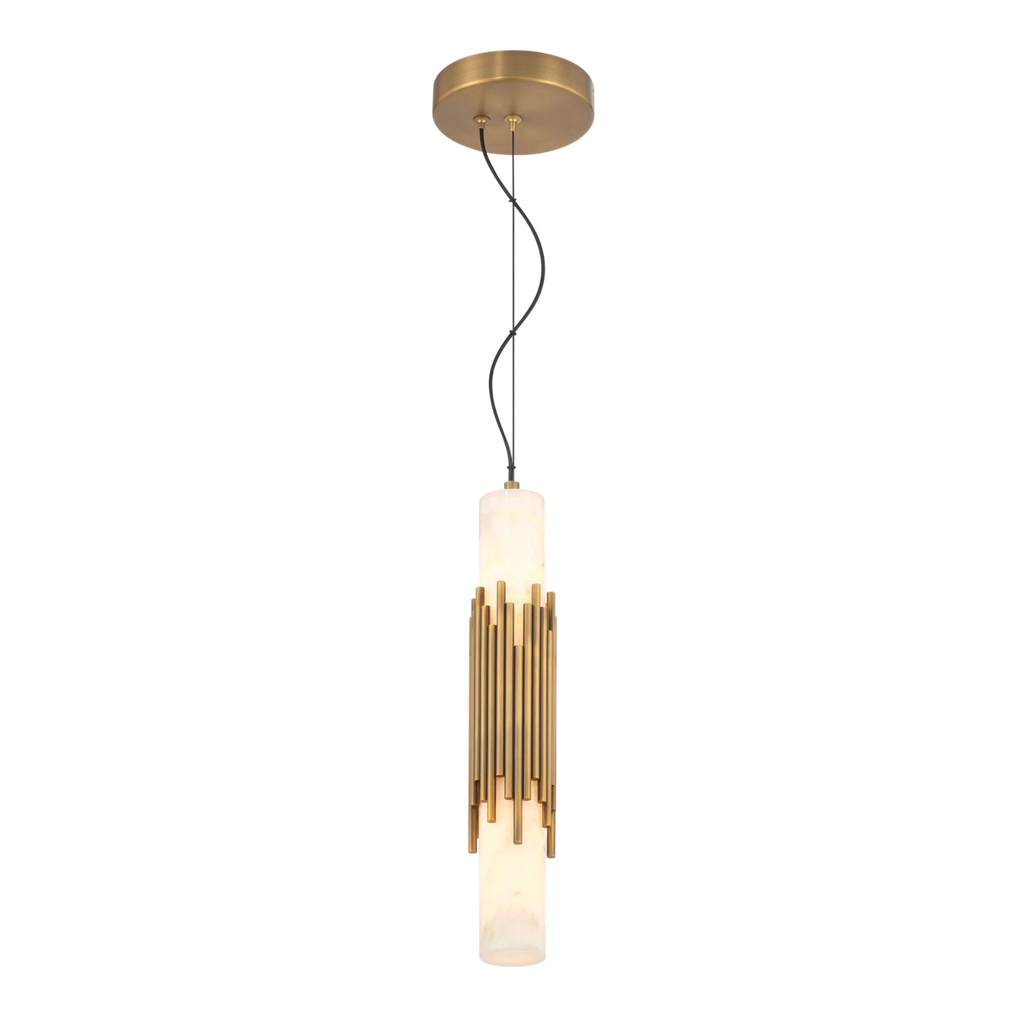 Eurofase Venna 16.5 in. Pendant Light, Antique Brass with Genuine Alabaster
