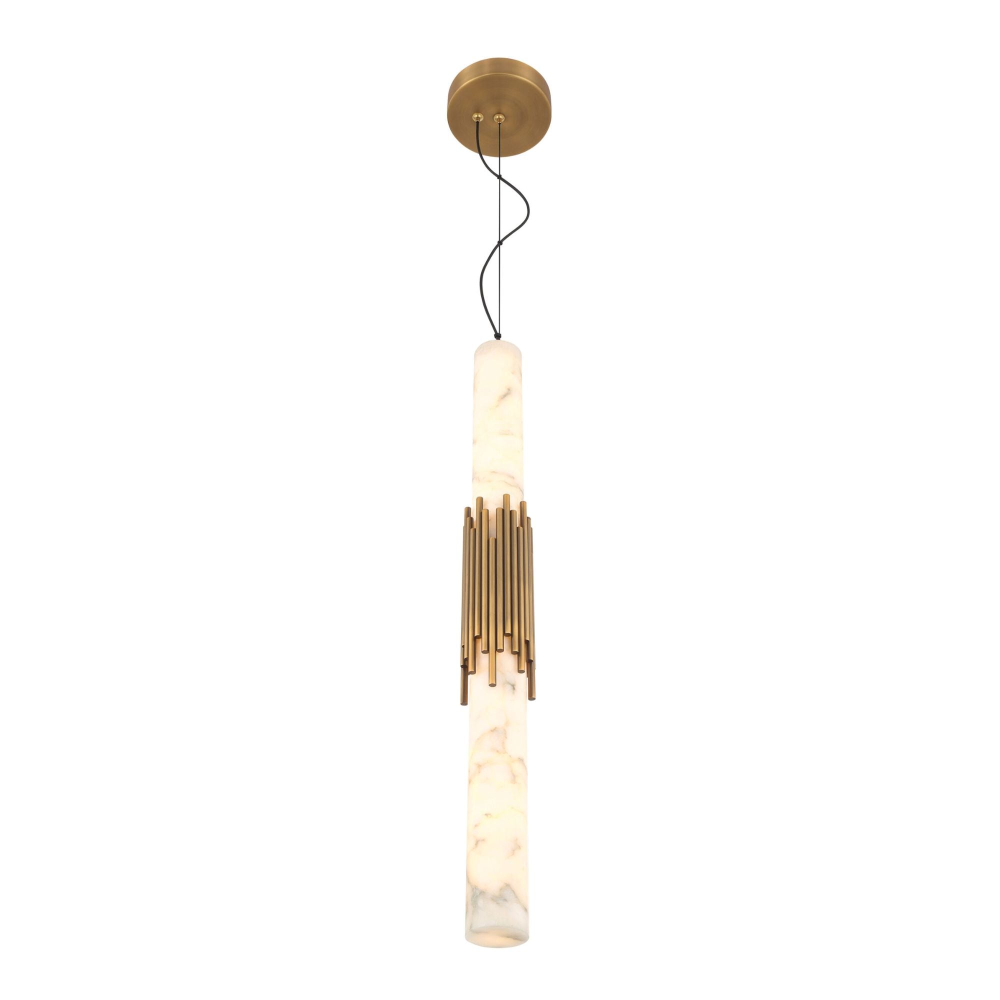 Eurofase Venna 28.5 in. Pendant Light, Antique Brass with Genuine Alabaster