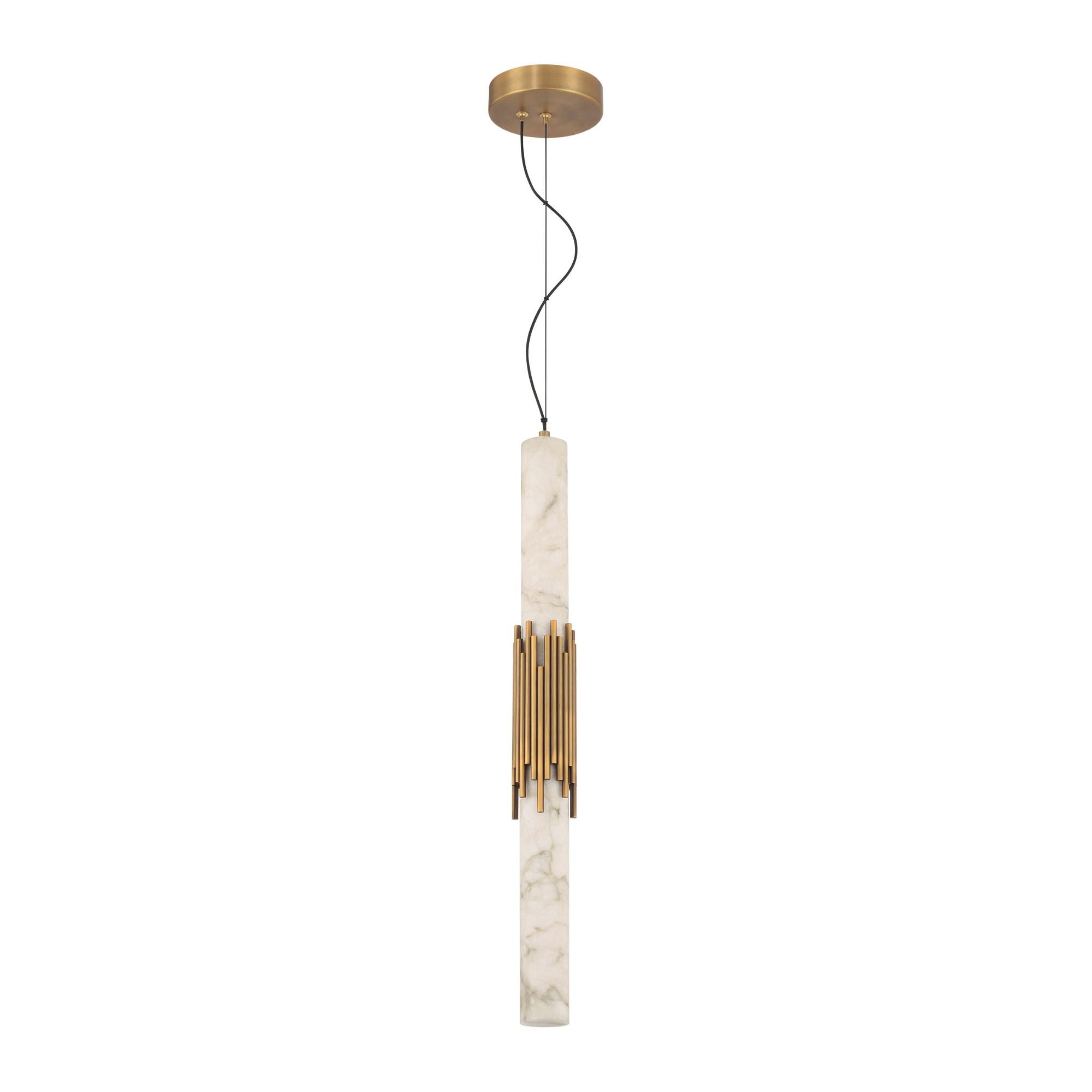 Eurofase Venna 28.5 in. Pendant Light, Antique Brass with Genuine Alabaster