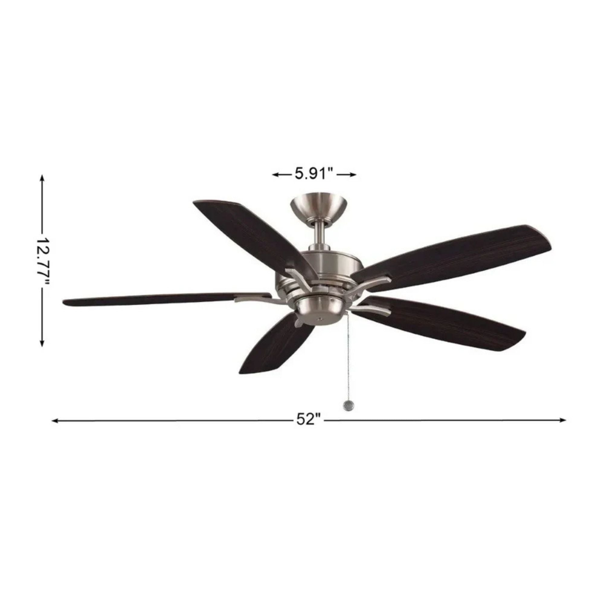 Aire Deluxe 52" Brushed Nickel Ceiling Fan with Pull Chain