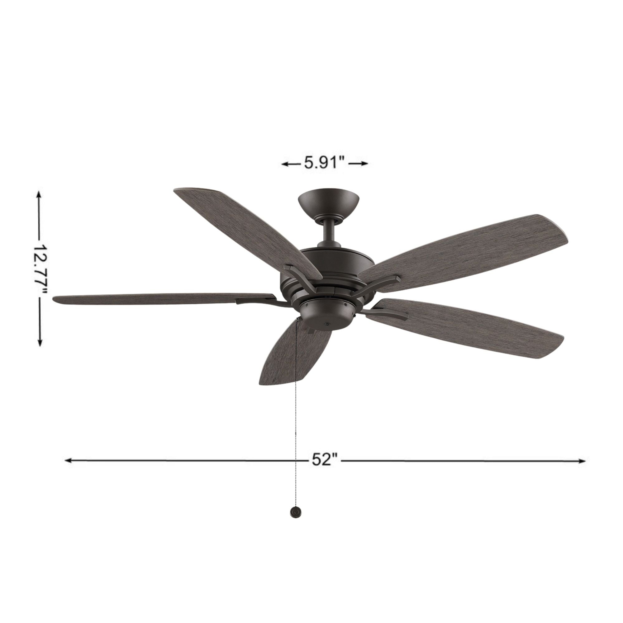 Aire Deluxe 52" Matte Greige Ceiling Fan with Pull Chain