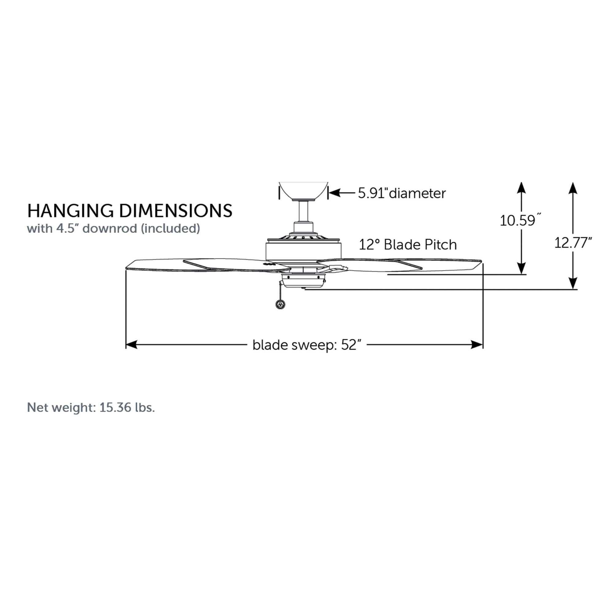 Aire Deluxe 52" Matte Greige Ceiling Fan with Pull Chain