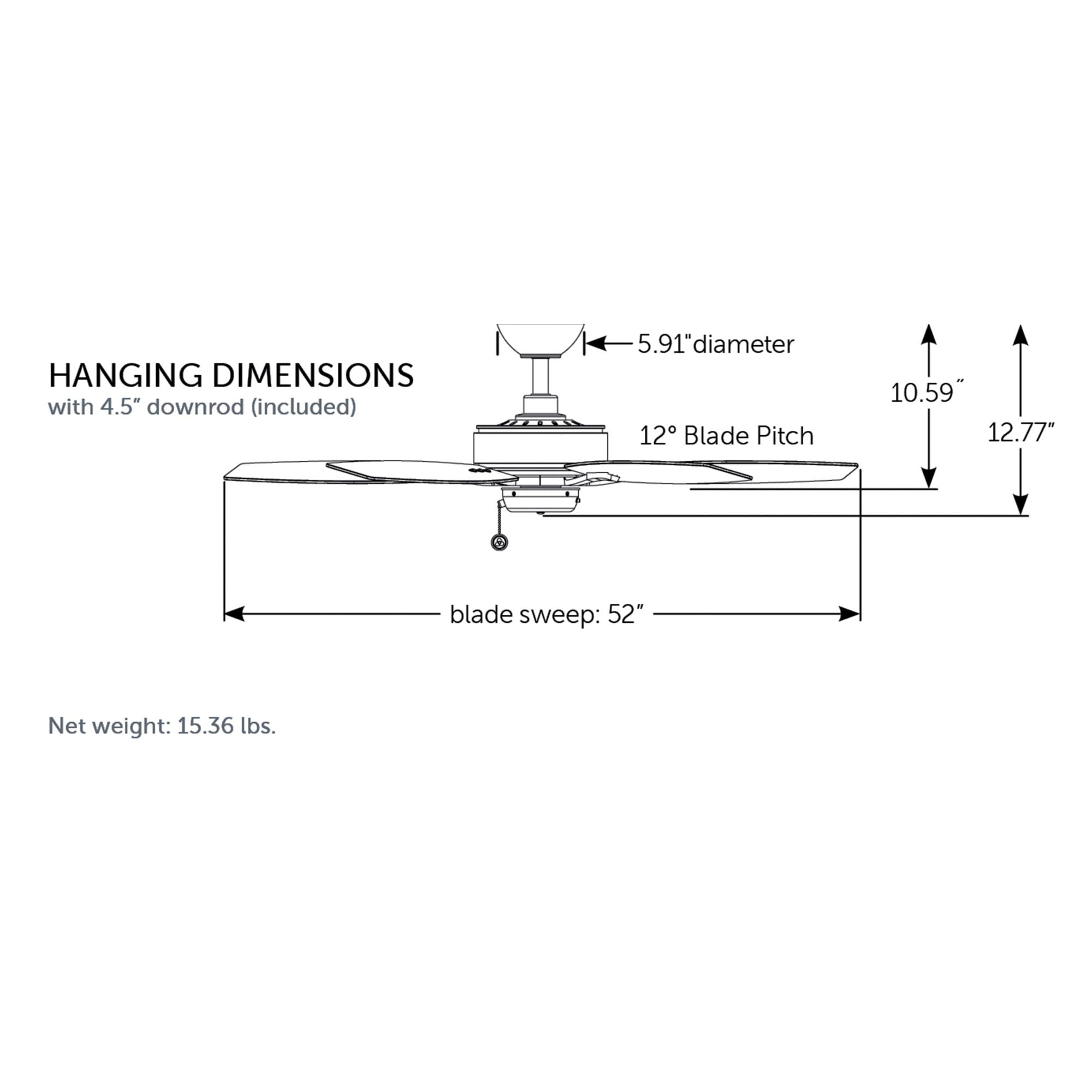 Aire Deluxe 52" Matte Greige Ceiling Fan with Pull Chain