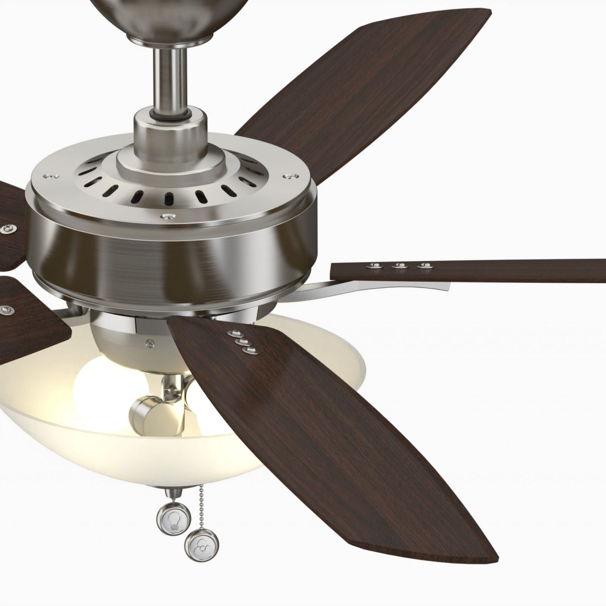 Aire Deluxe 52" Brushed Nickel Ceiling Fan with Light Kit and Pull Chain