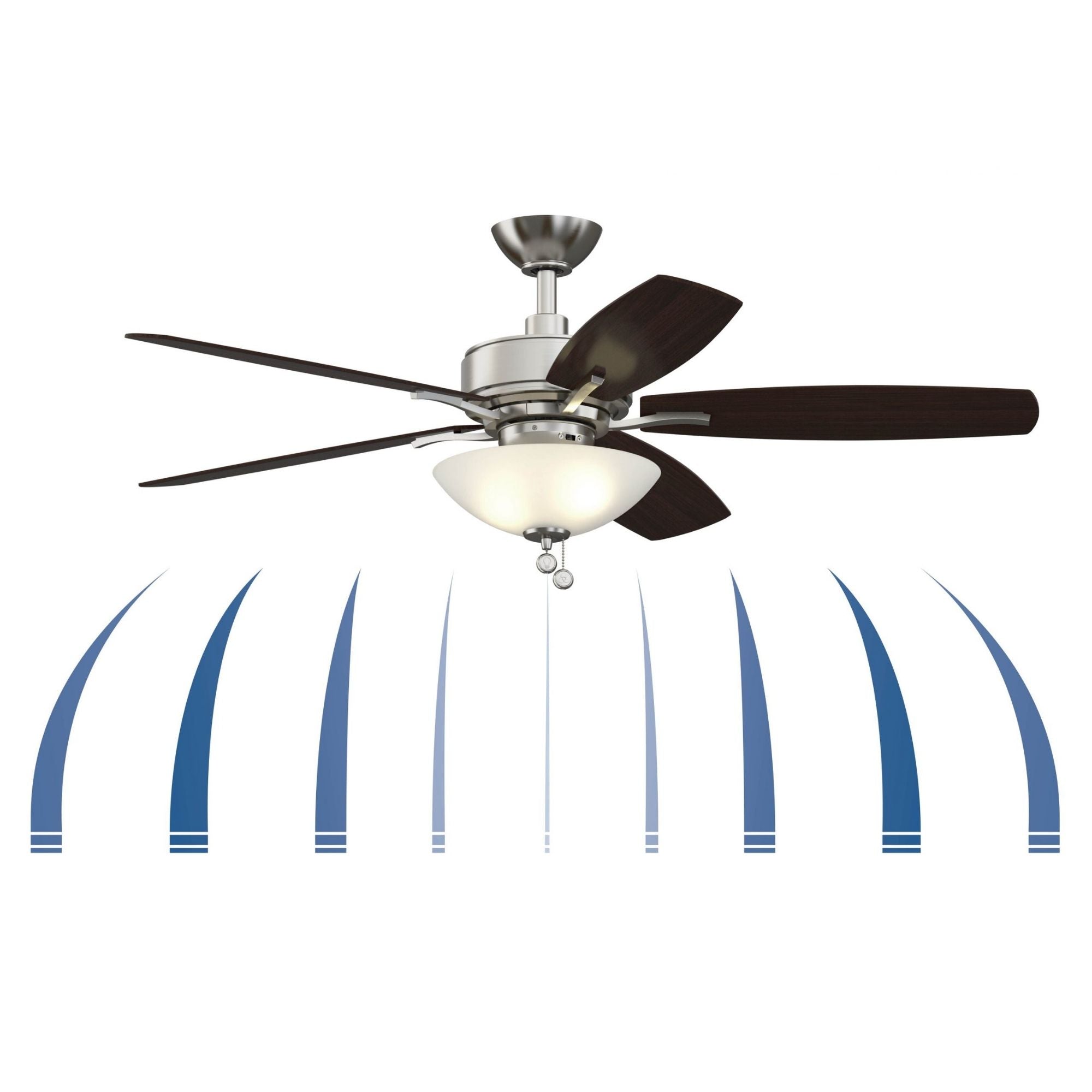 Aire Deluxe 52" Brushed Nickel Ceiling Fan with Light Kit and Pull Chain