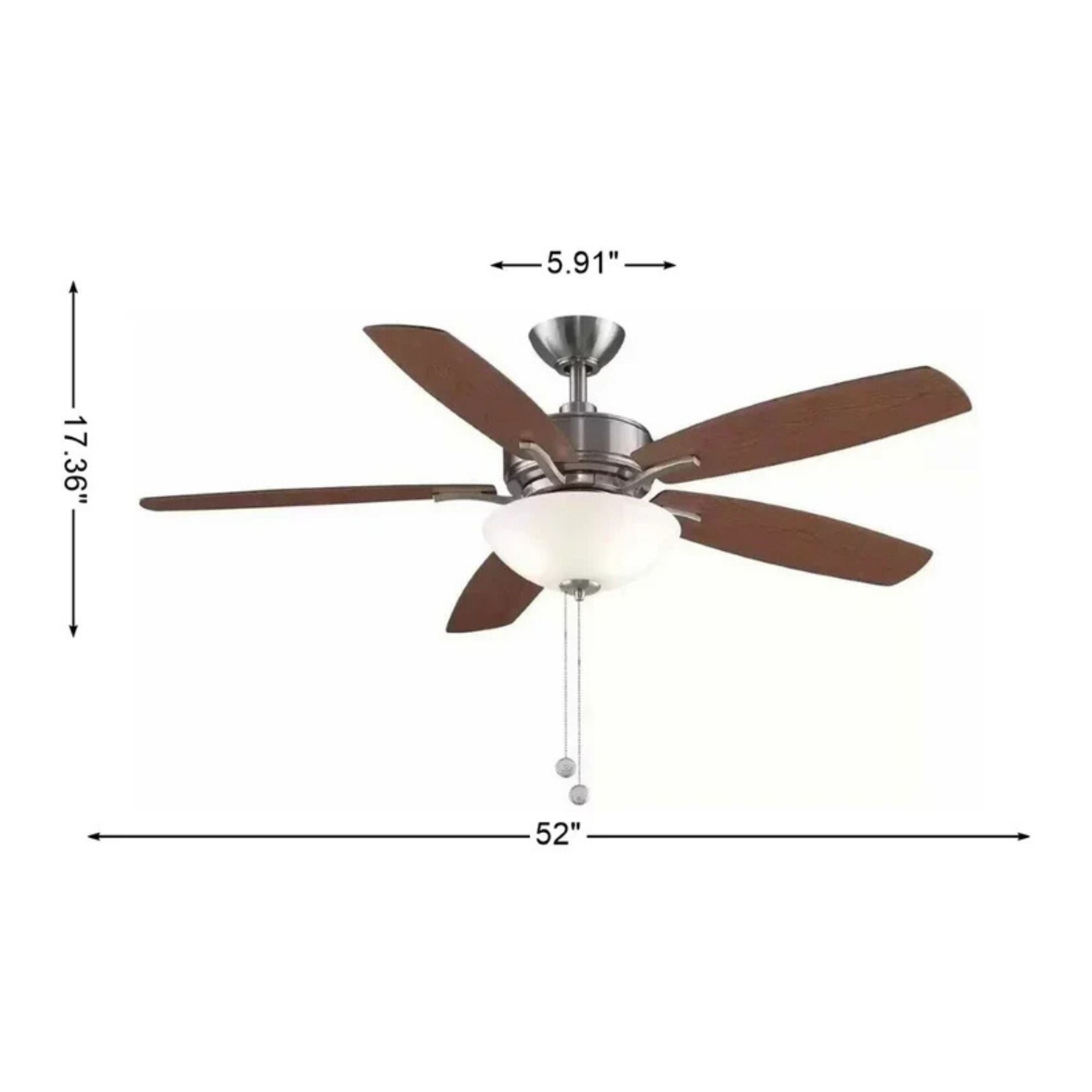 Aire Deluxe 52" Brushed Nickel Ceiling Fan with Light Kit and Pull Chain