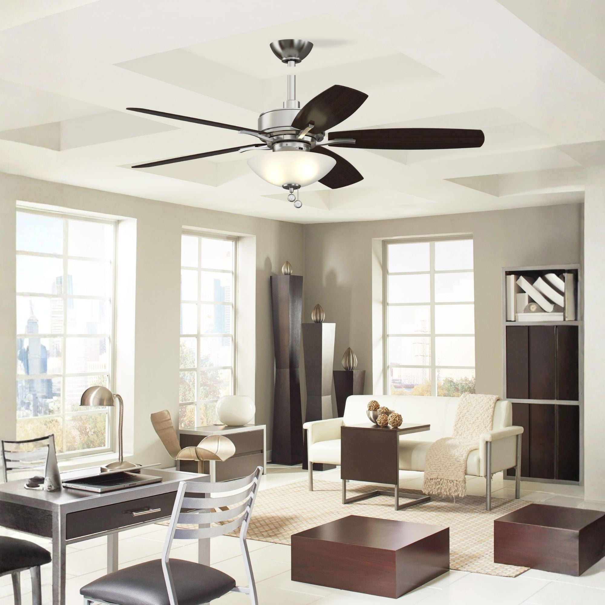 Aire Deluxe 52" Brushed Nickel Ceiling Fan with Light Kit and Pull Chain