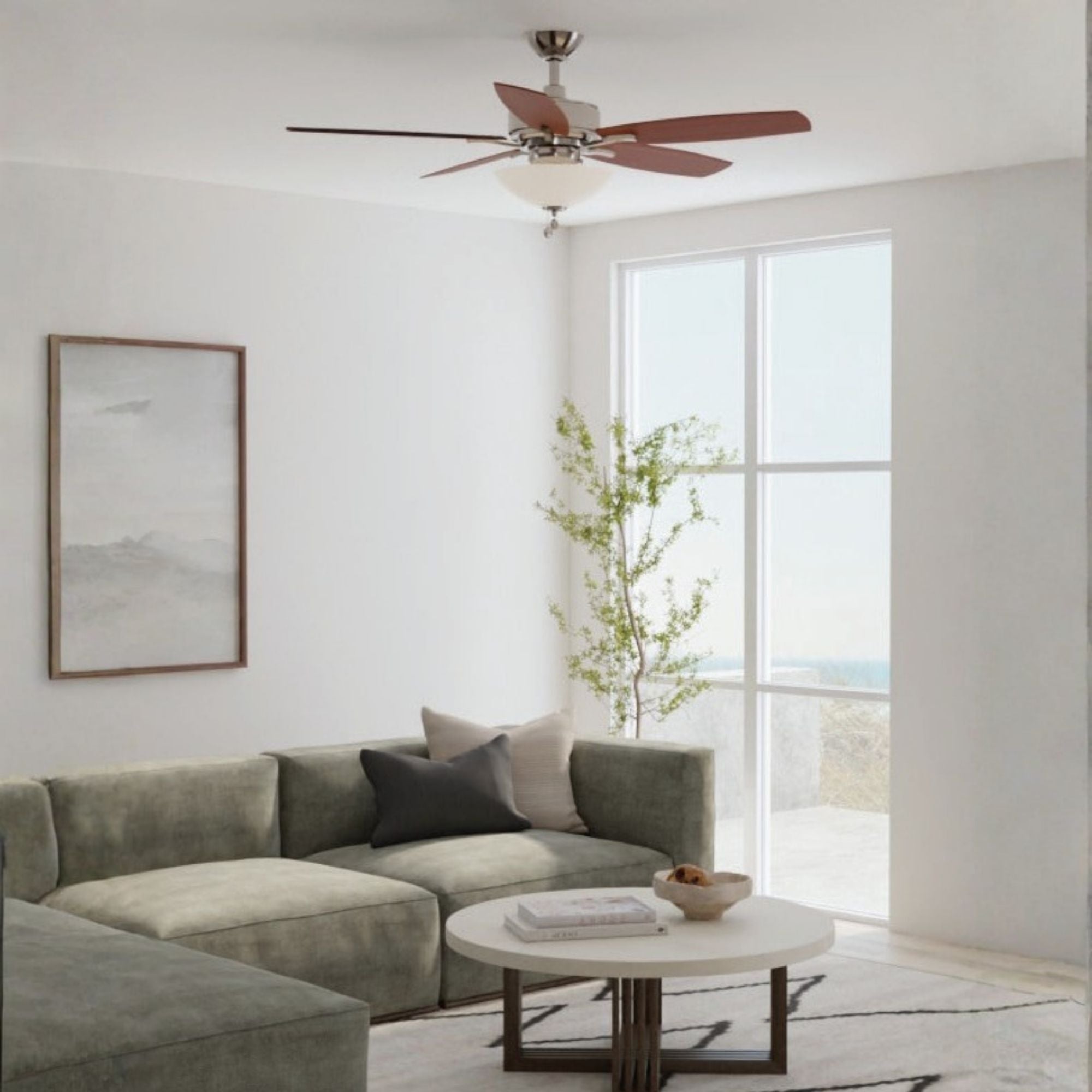 Aire Deluxe 52" Brushed Nickel Ceiling Fan with Light Kit and Pull Chain