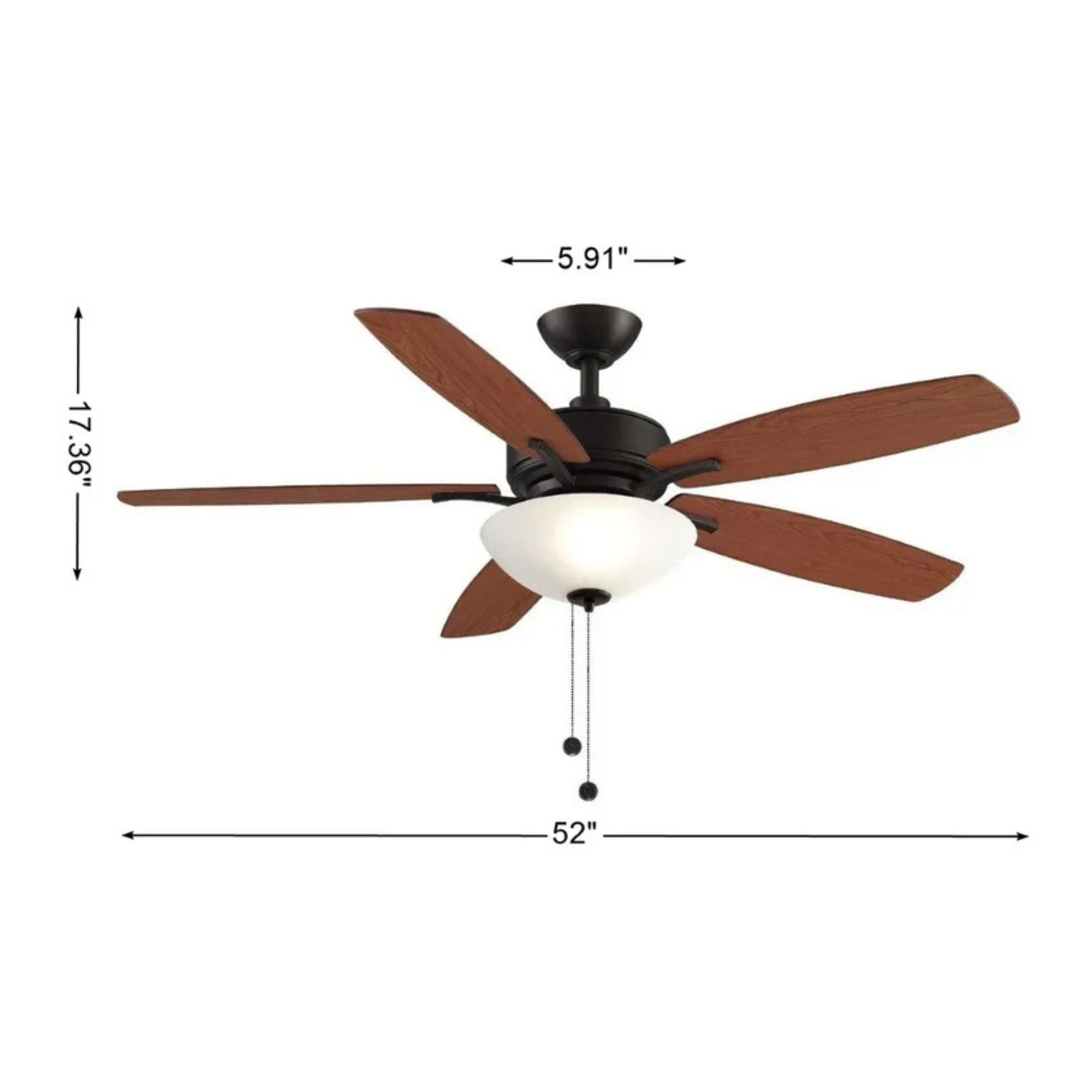 Aire Deluxe 52" Dark Bronze Ceiling Fan with Light Kit and Pull Chain