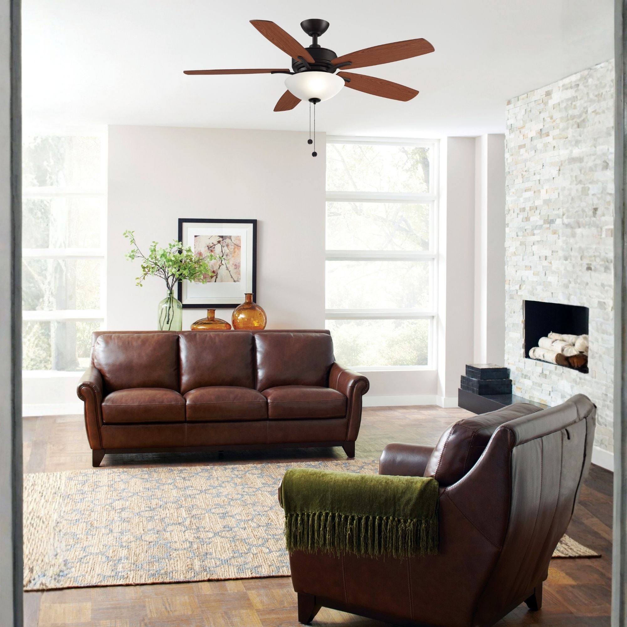Aire Deluxe 52" Dark Bronze Ceiling Fan with Light Kit and Pull Chain