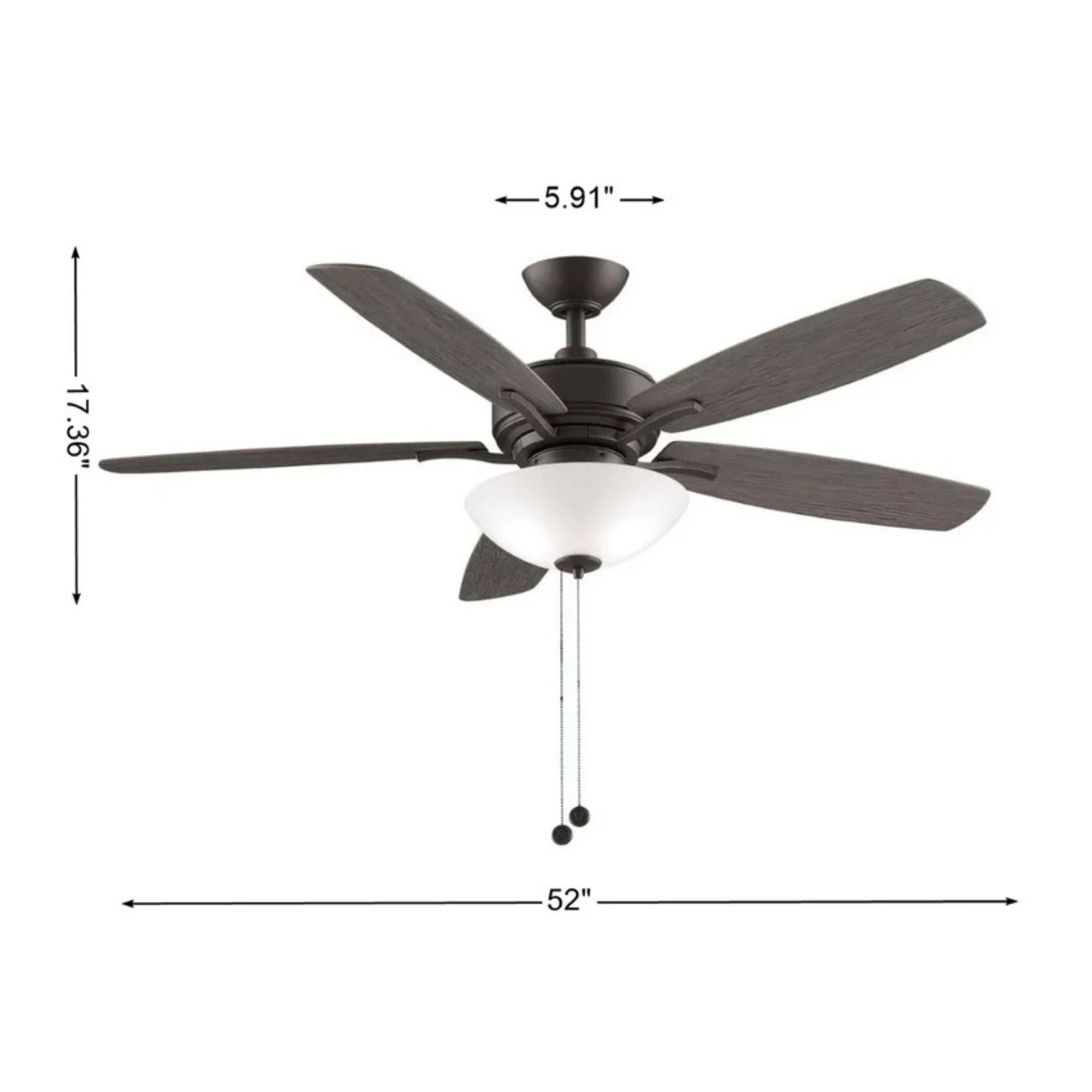 Aire Deluxe 52" Matte Greige Ceiling Fan with Light Kit and Pull Chain
