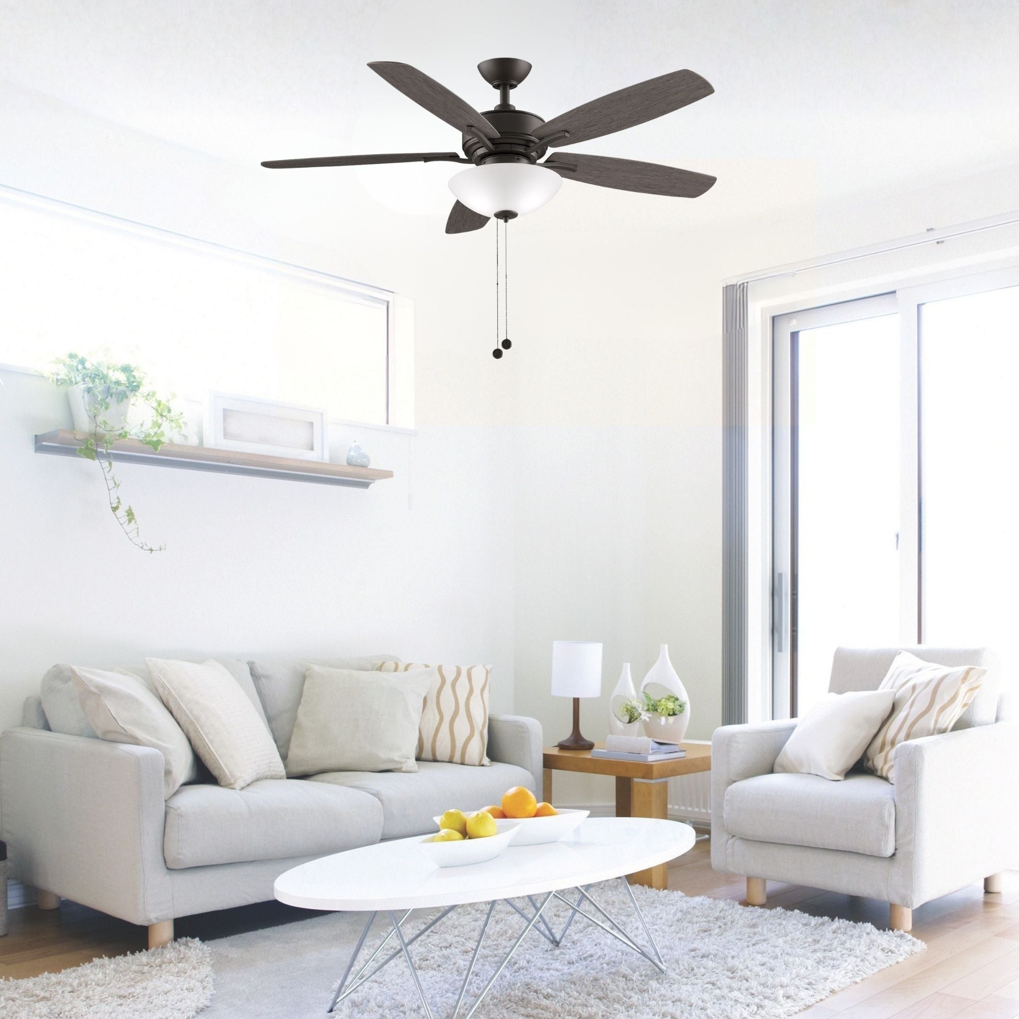 Aire Deluxe 52" Matte Greige Ceiling Fan with Light Kit and Pull Chain