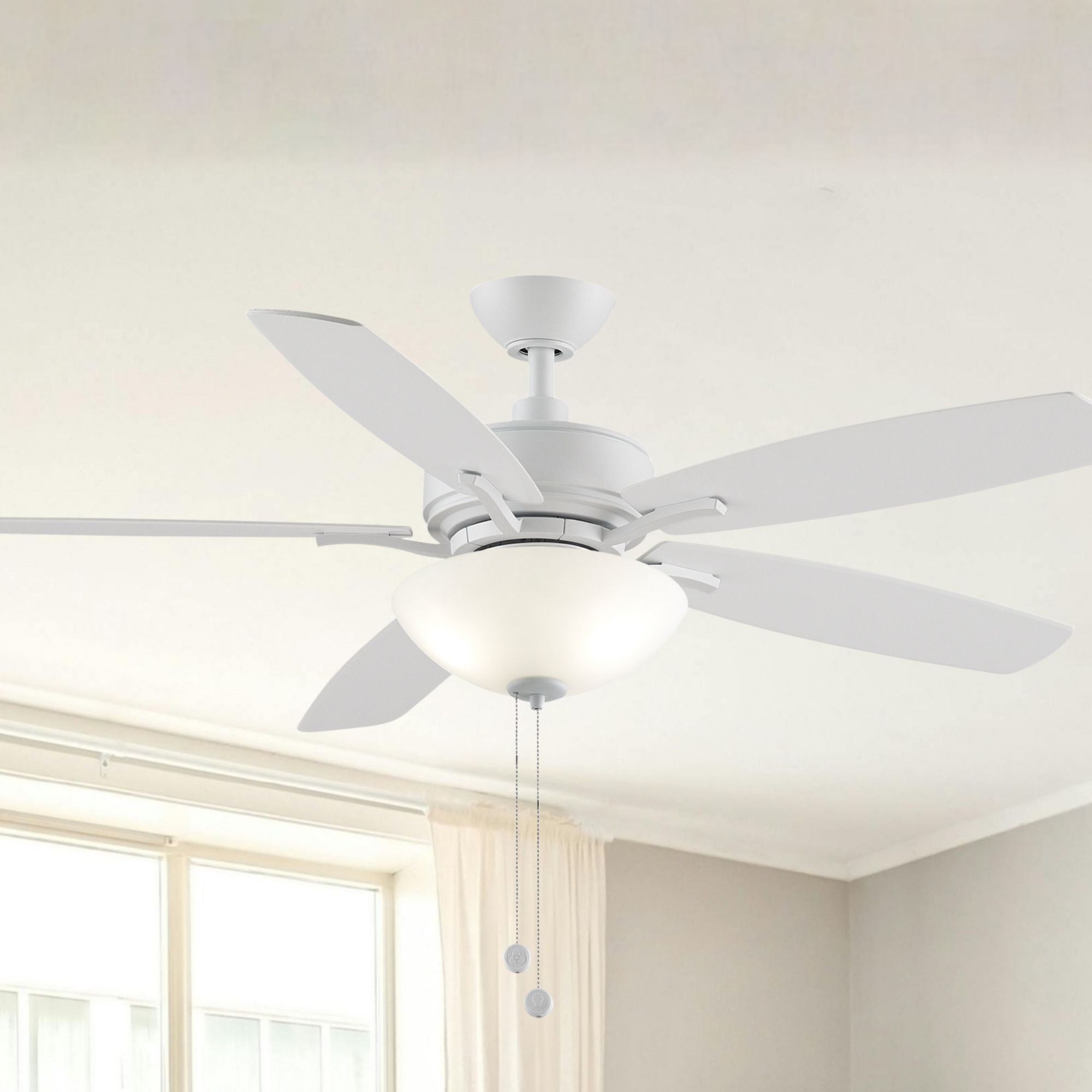 Aire Deluxe 52" Matte White Ceiling Fan with Light Kit and Pull Chain