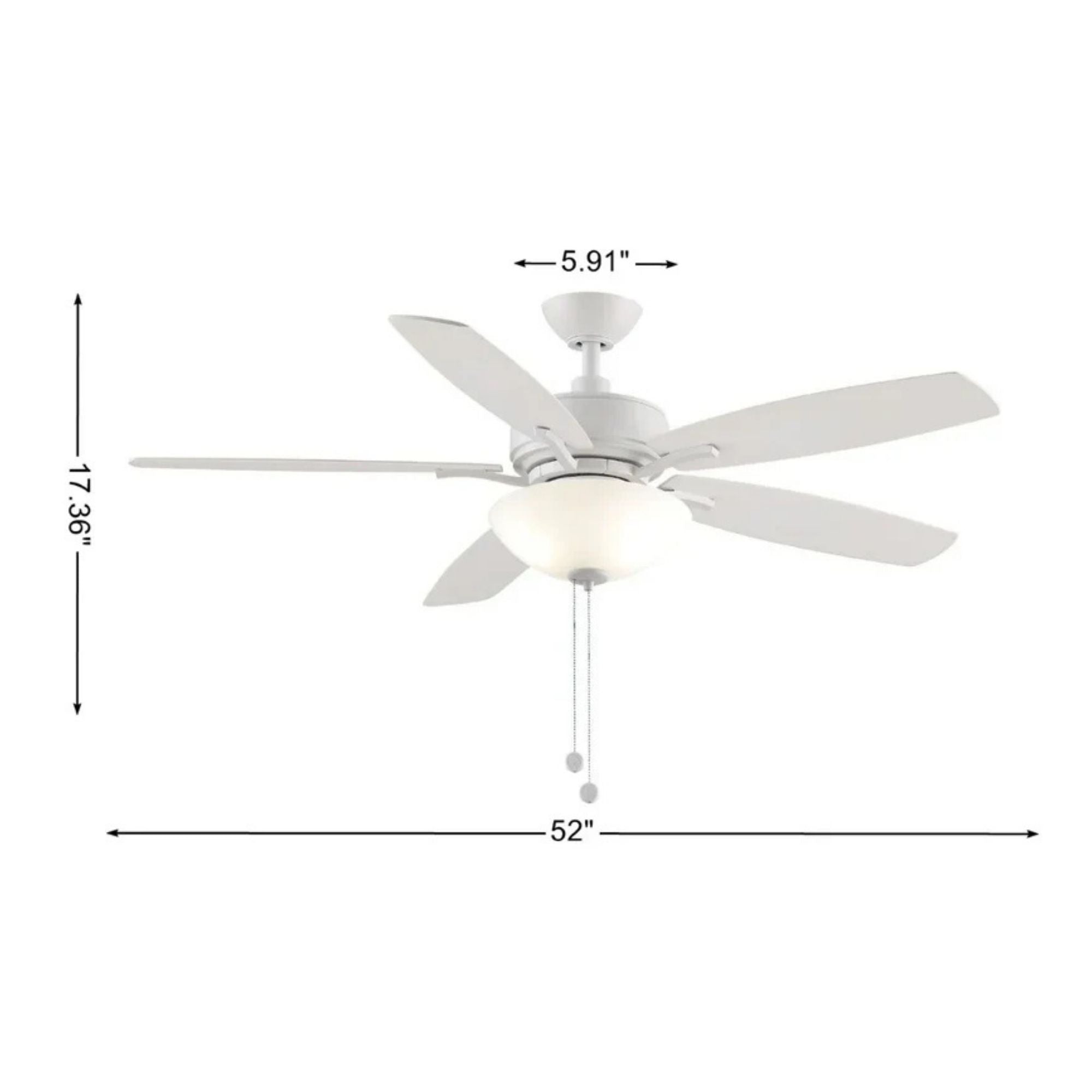 Aire Deluxe 52" Matte White Ceiling Fan with Light Kit and Pull Chain