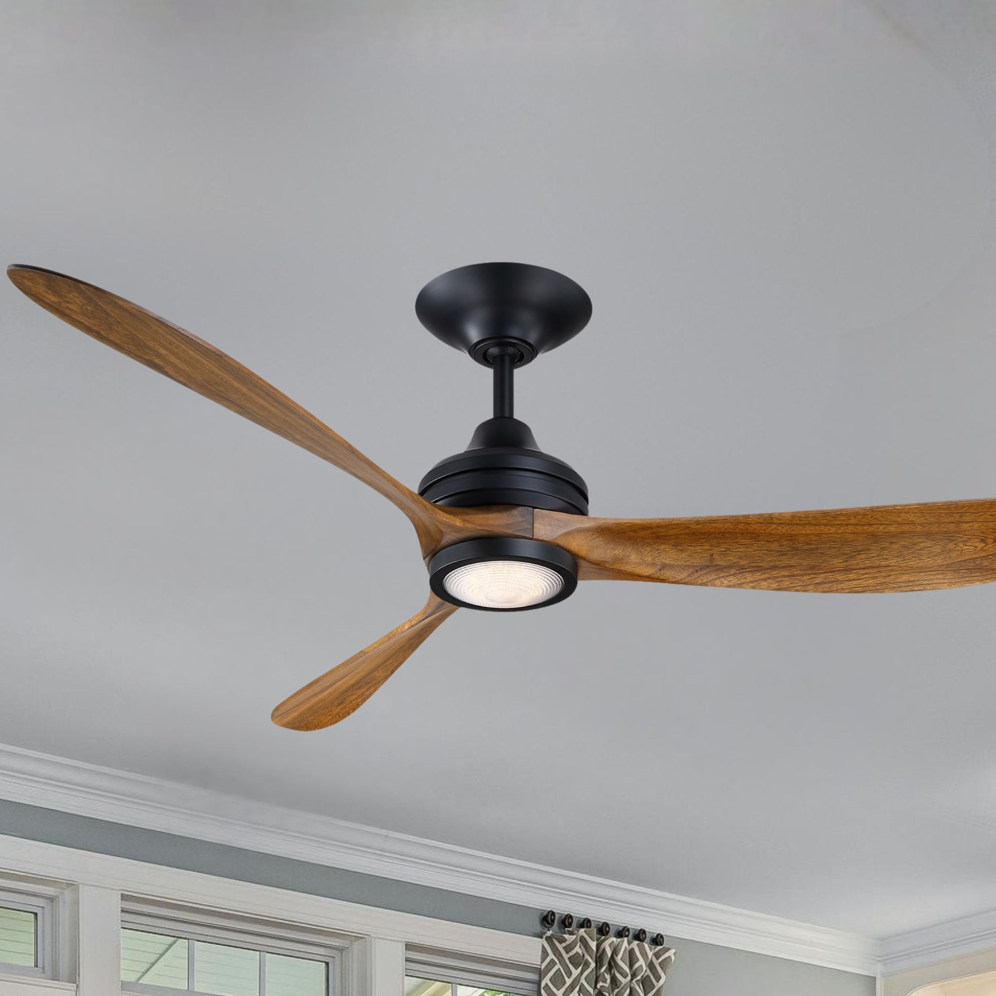 Aviara 60" Black and Koa Ceiling Fan with LED CCT Select Light Kit
