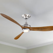 Aviara 60" Nickel and Koa Ceiling Fan with LED CCT Select Light Kit
