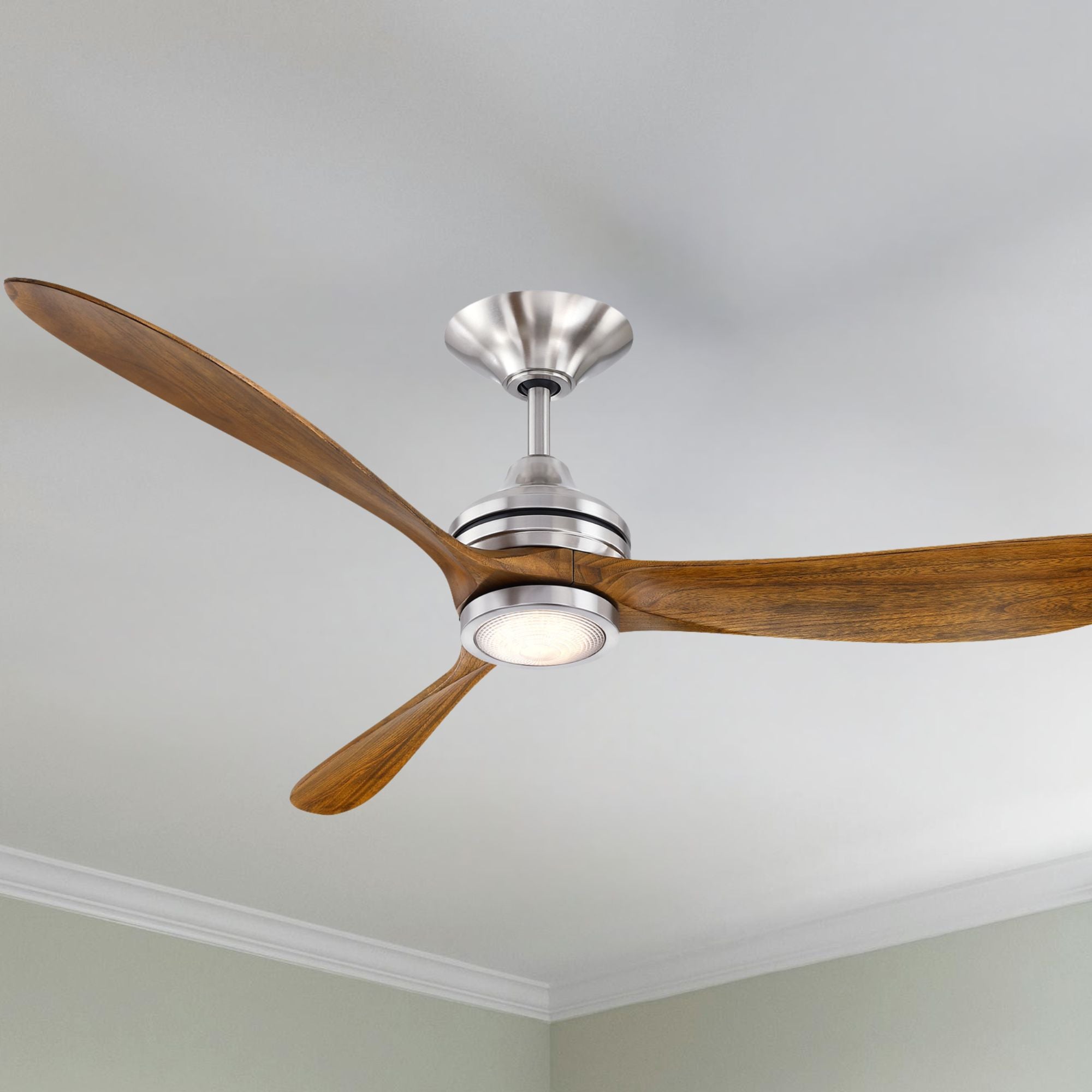 Aviara 60" Nickel and Koa Ceiling Fan with LED CCT Select Light Kit