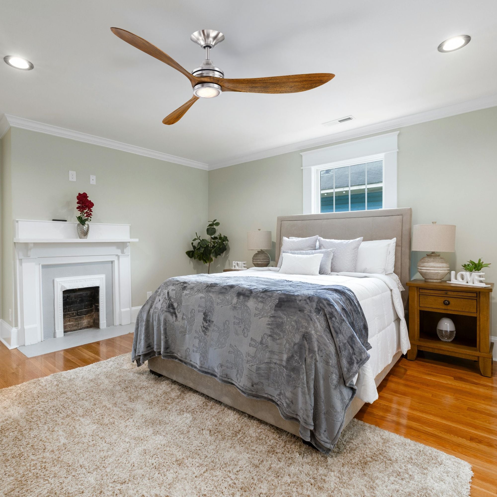 Aviara 60" Nickel and Koa Ceiling Fan with LED CCT Select Light Kit