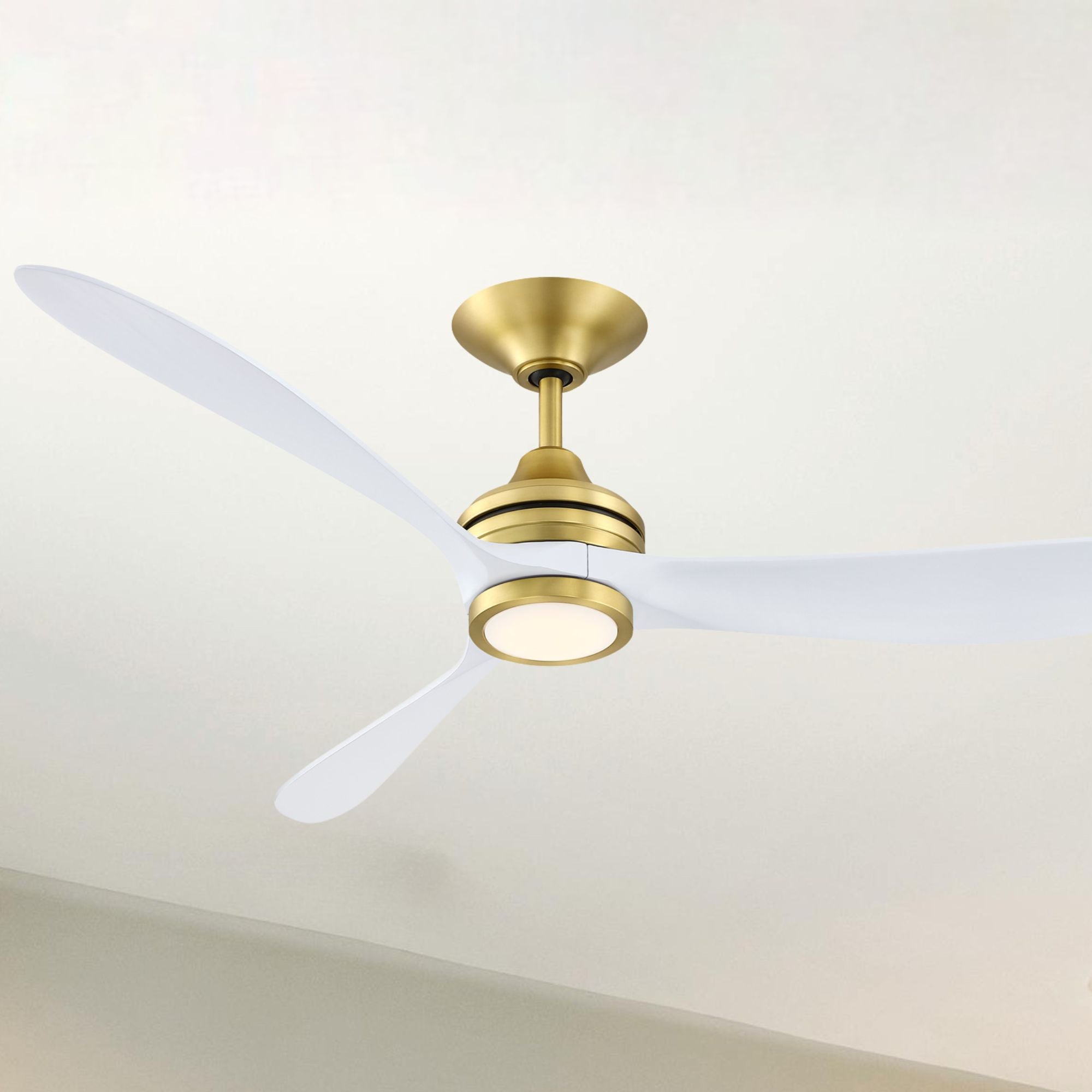 Aviara 60" Brass and White Ceiling Fan with LED CCT Select Light Kit