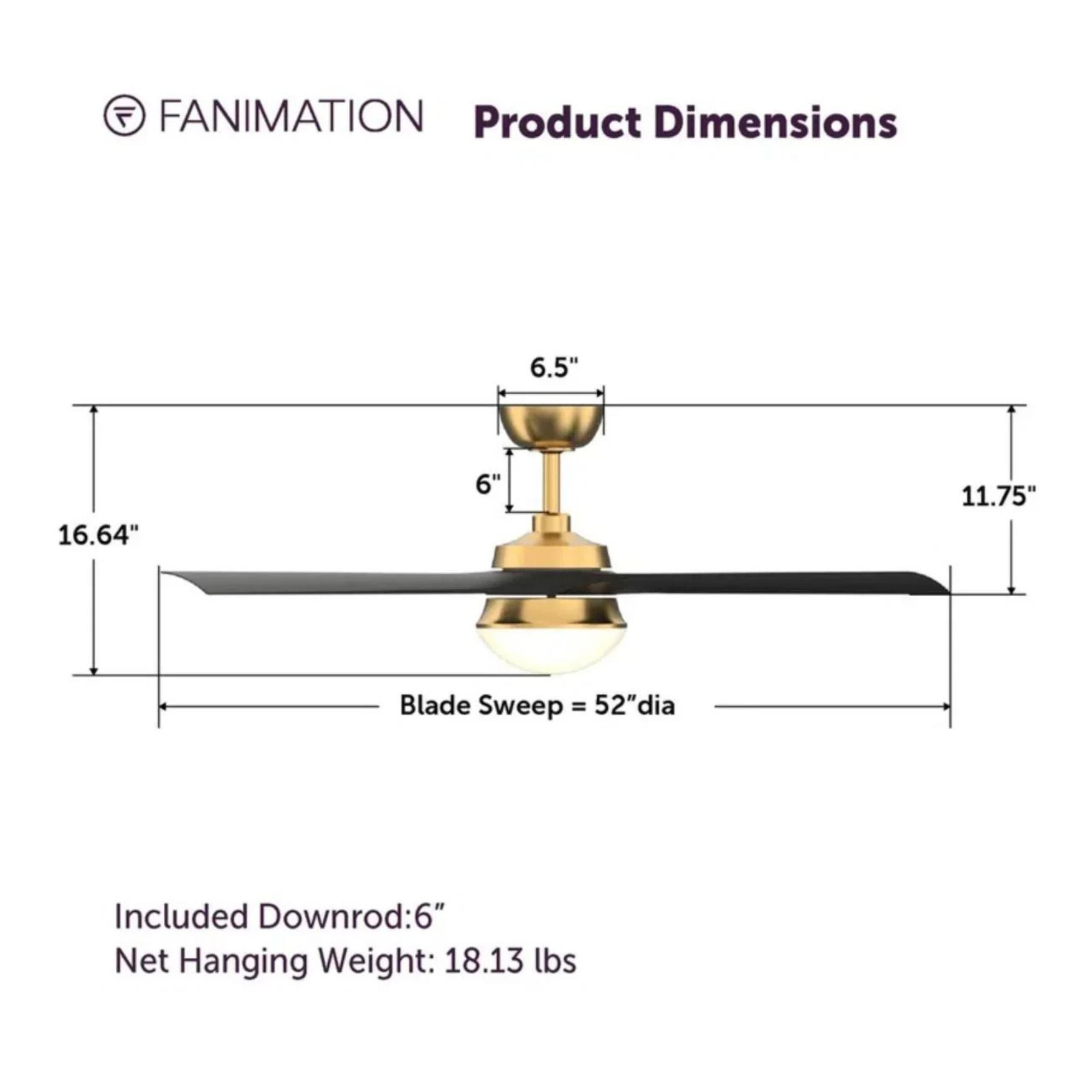 Barlow 52" Brass and Black LED Ceiling Fan
