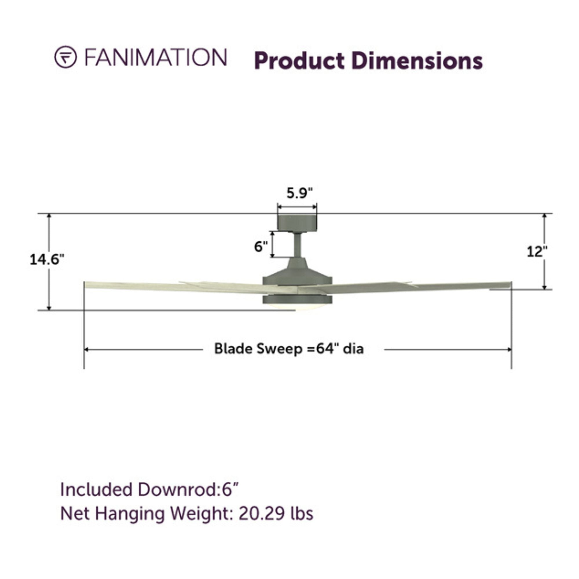 Fanimation Brawn 64 in Outdoor Smart LED Ceiling Fan DC Motor Antique Graphite Light Oak