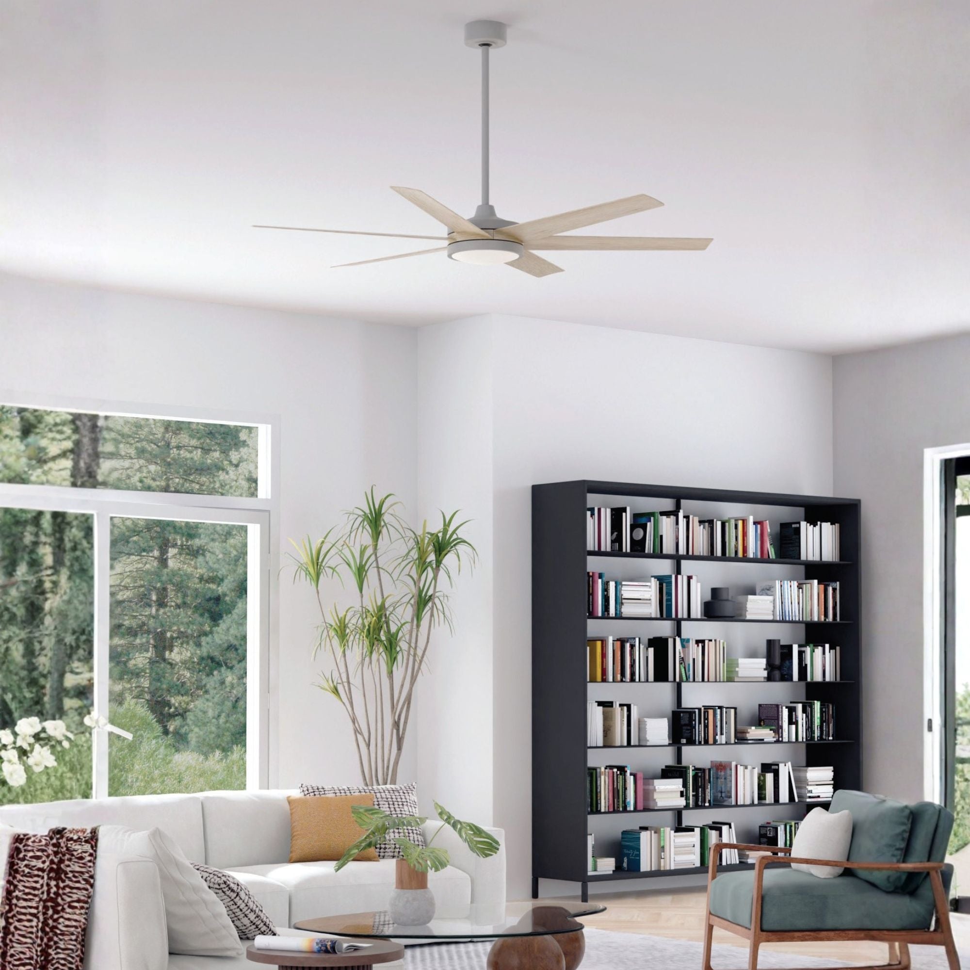 Fanimation Brawn 64 in Outdoor Smart LED Ceiling Fan DC Motor Antique Graphite Light Oak
