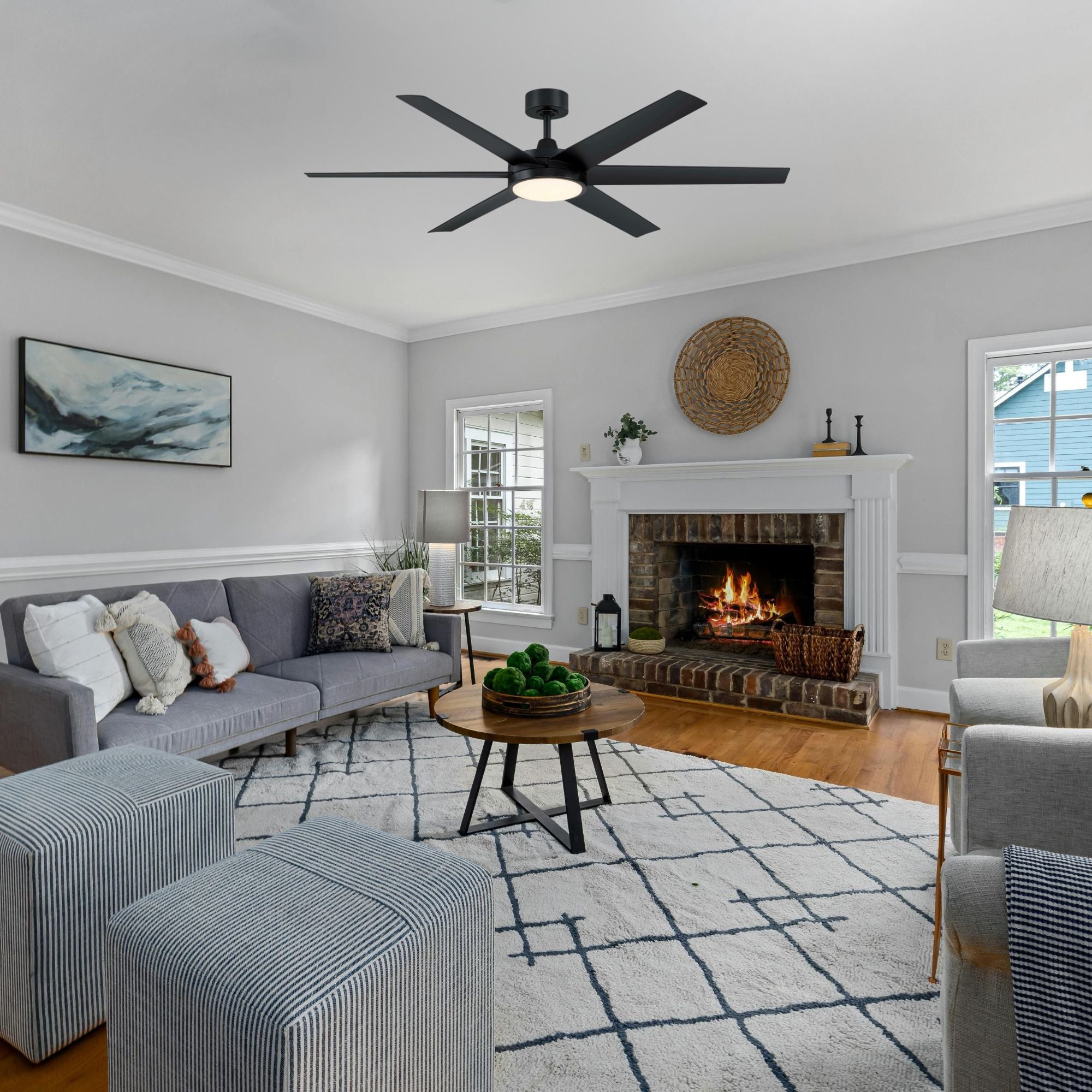 Brawn 64" Black Outdoor Smart Ceiling Fan with LED CCT Select Light Kit and Remote
