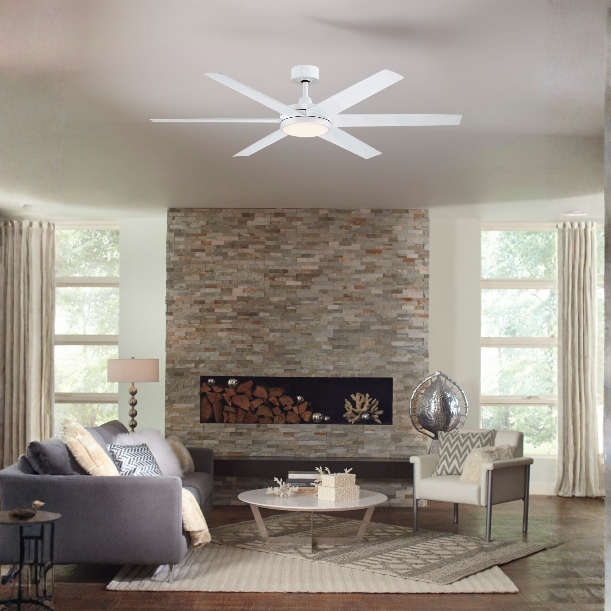 Brawn 64" Matte White Outdoor Smart Ceiling Fan with LED CCT Select Light Kit and Remote